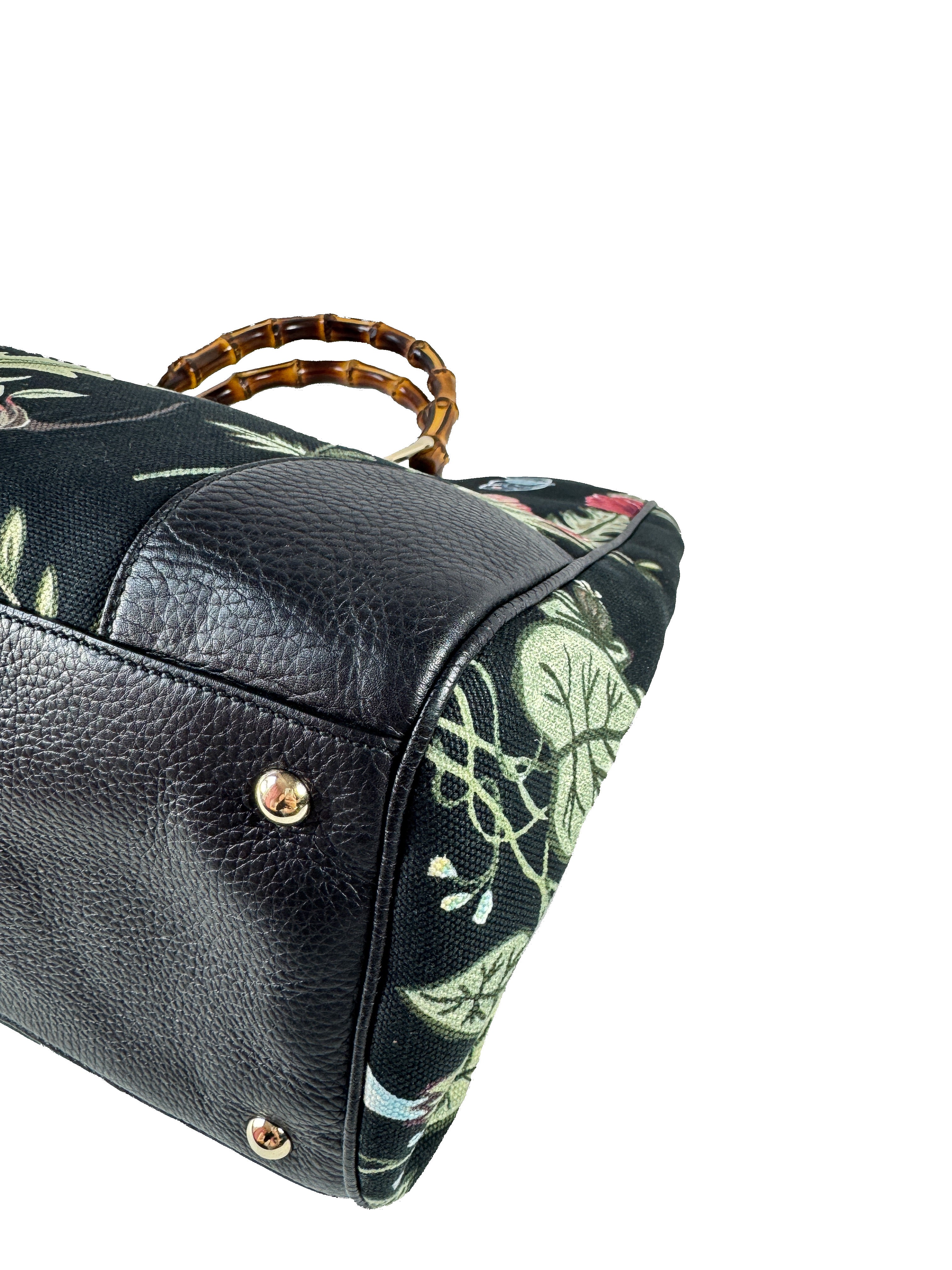 Gucci black floral knight bamboo handle shopper large 323658486628