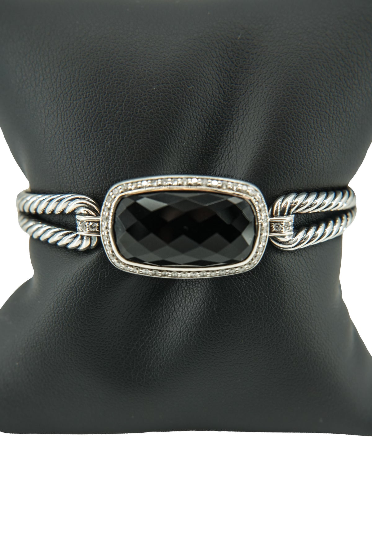 David Yurman sterling silver, diamonds, black onyx Albioin double cable bracelet