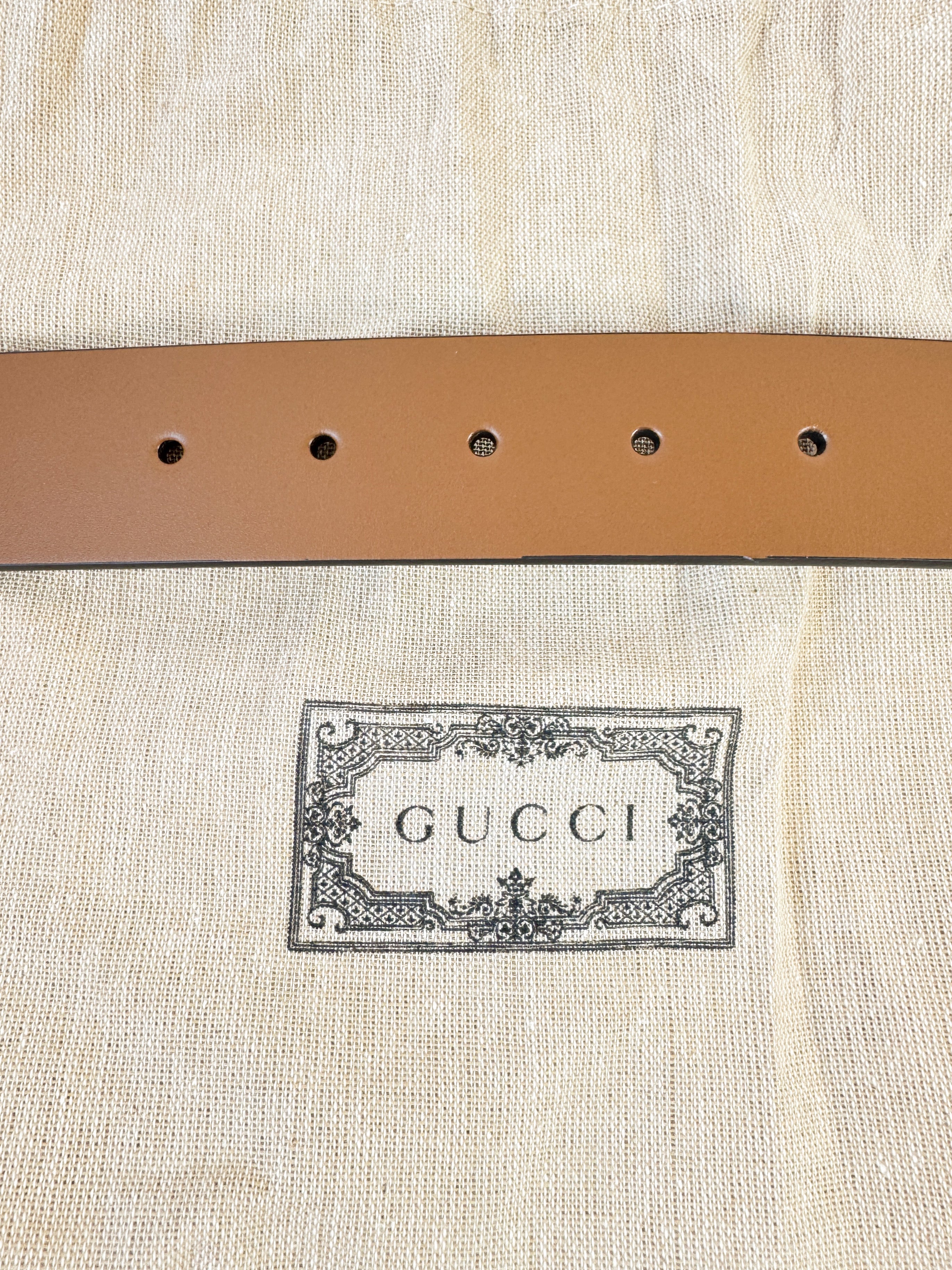 Gucci brown Selleria Calfskin Nickel Interlocking G  size 100 40 (546389)