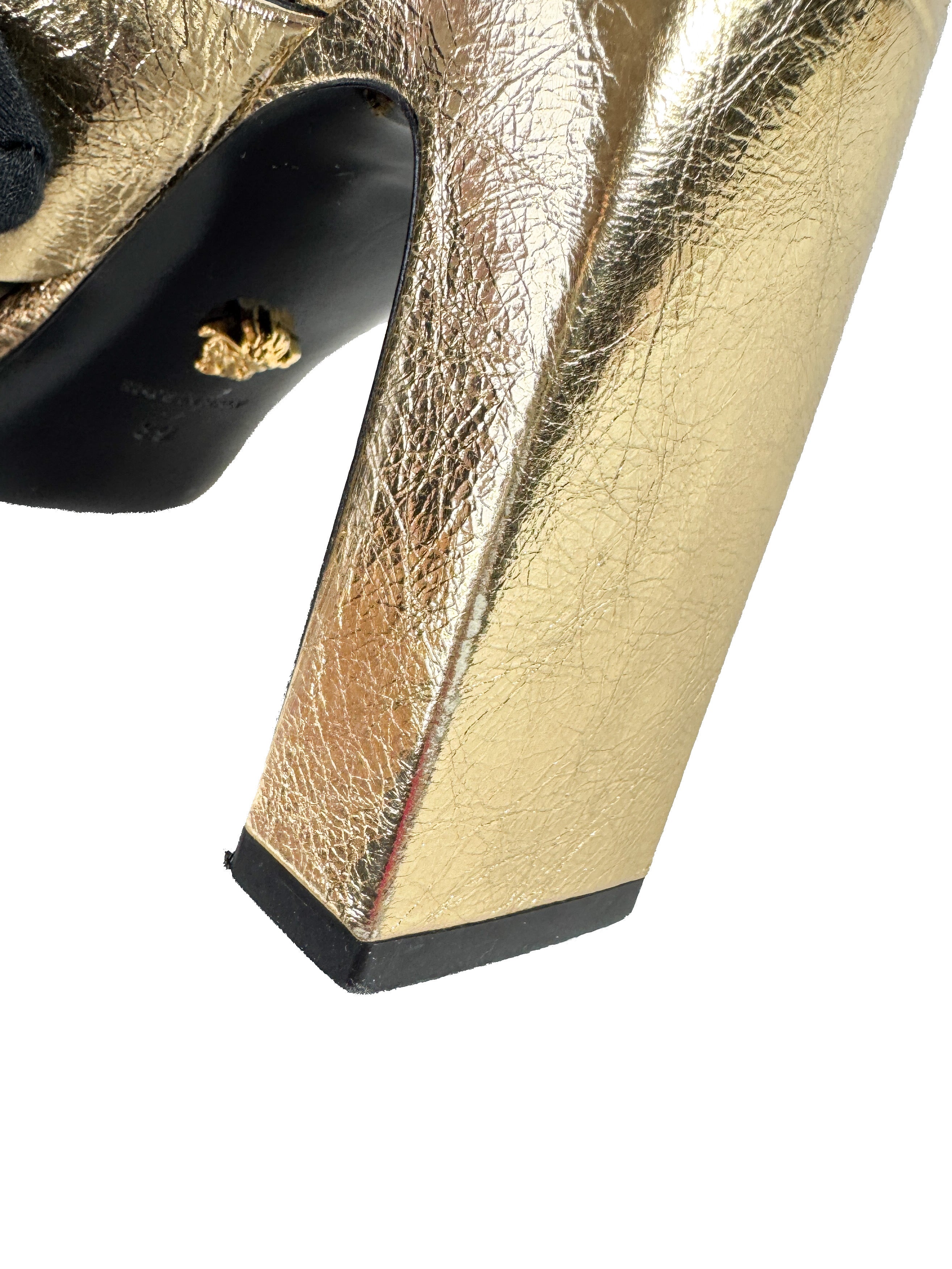 Versace gold leather V heeled sandals size 39 BOX