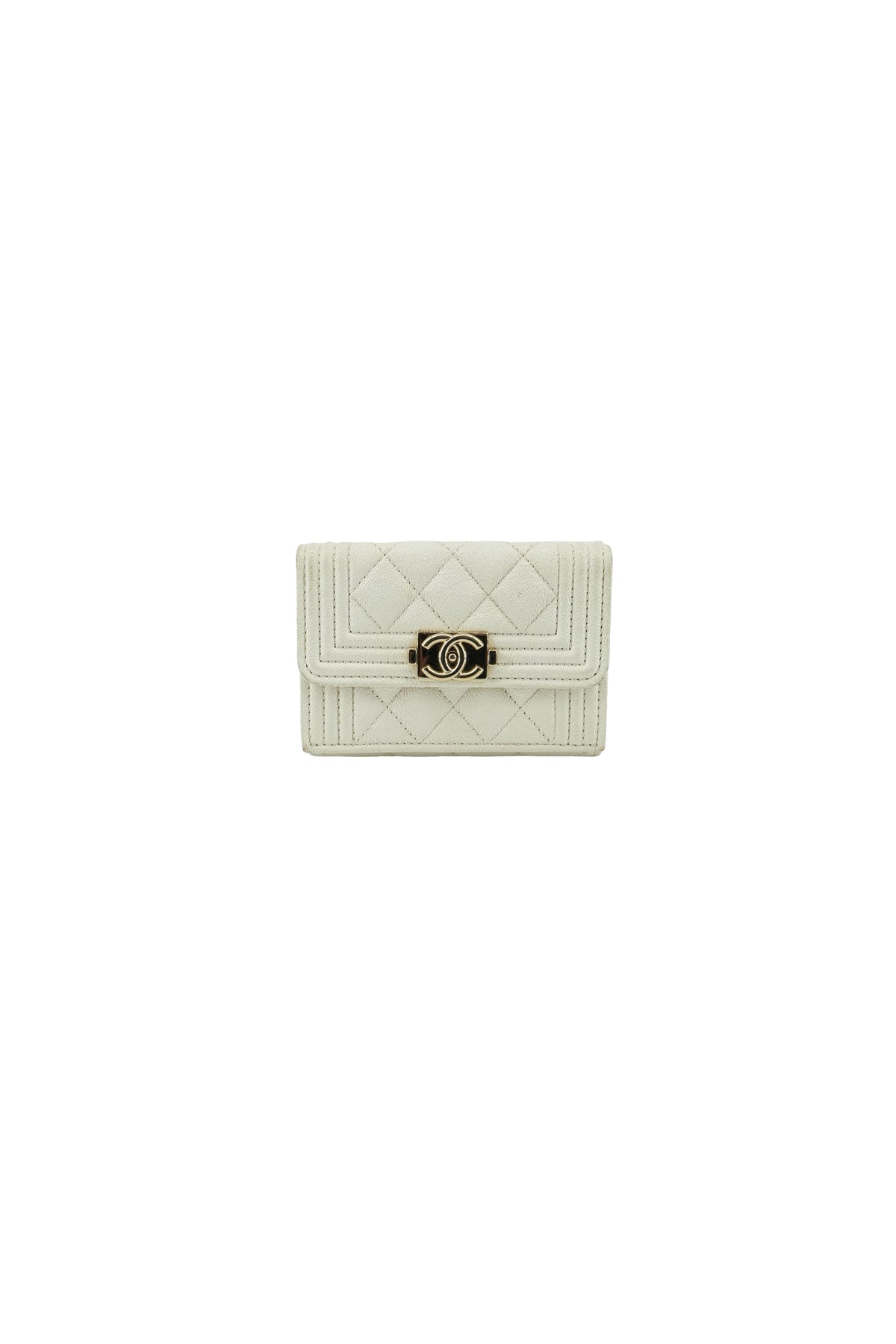 Chanel off white leather Boy compact wallet 28705204