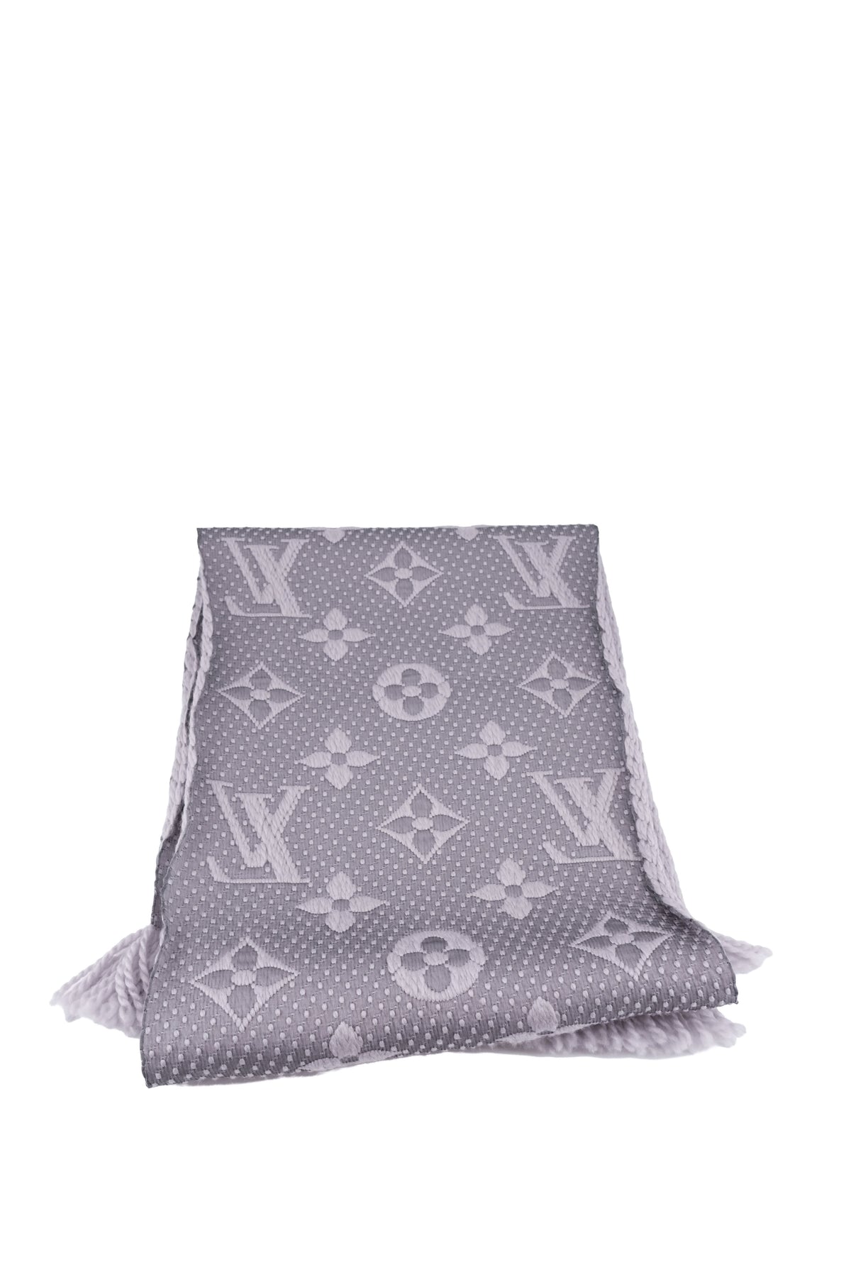 Louis Vuitton gray/purple logomania wool/silk scarf