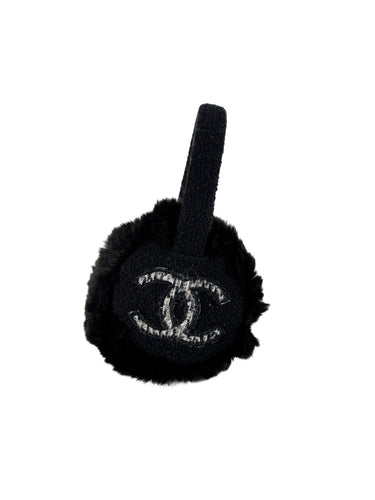 Chanel black tweed & fur ear muffs