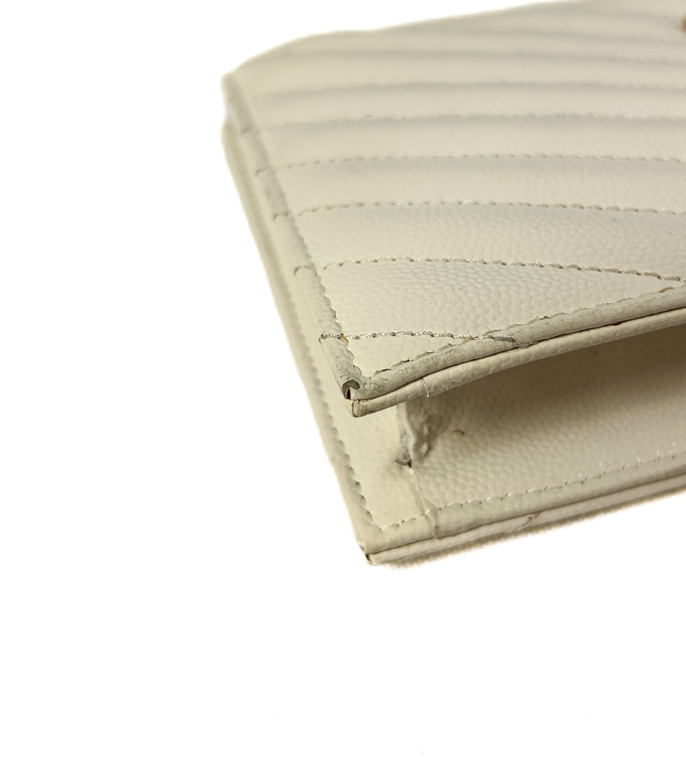 Saint Laurent off white Grain De Poudre Matelasse Chevron Double Zip Wallet
