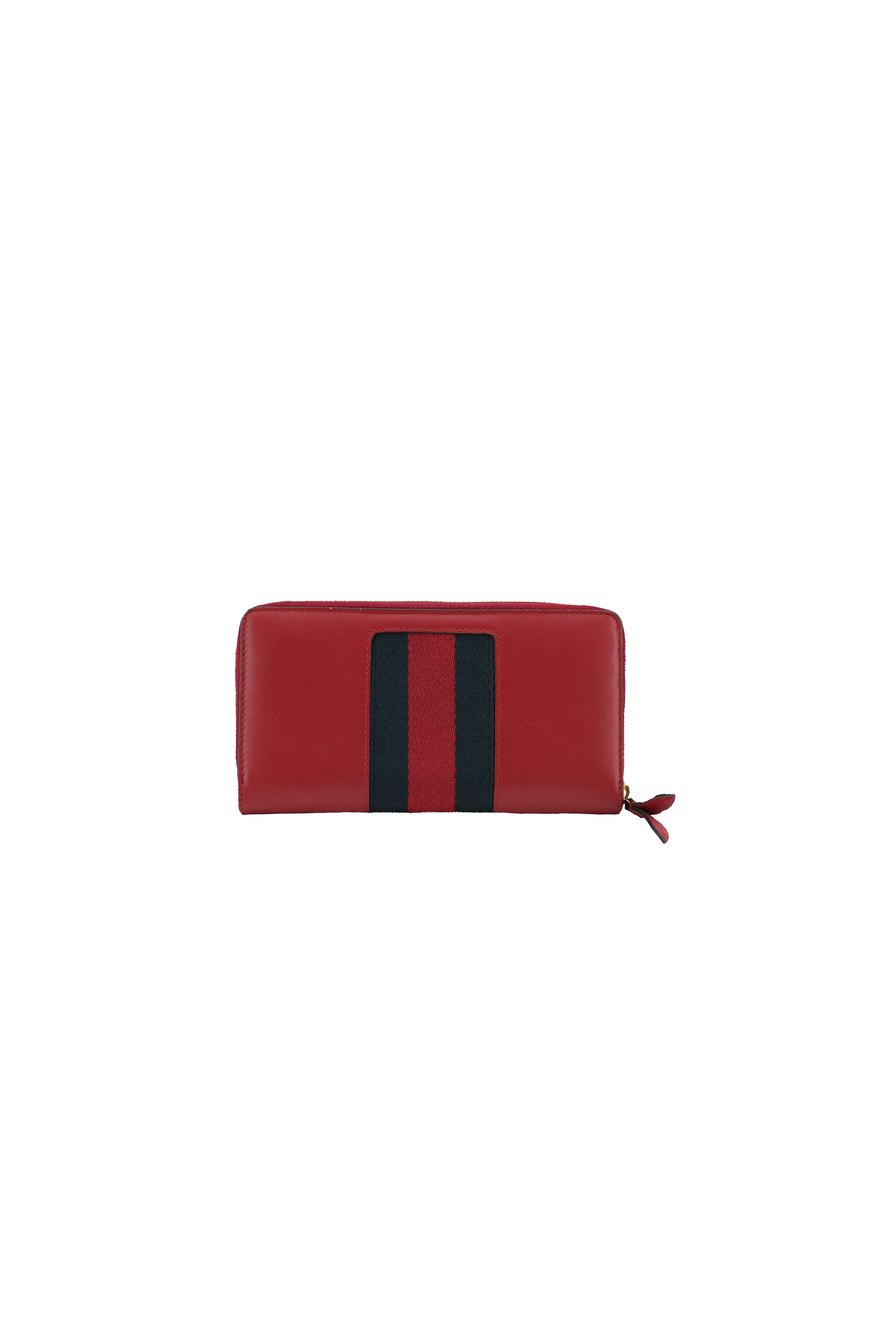 Gucci red leather buckle Sylvie zip around wallet 176083-2062