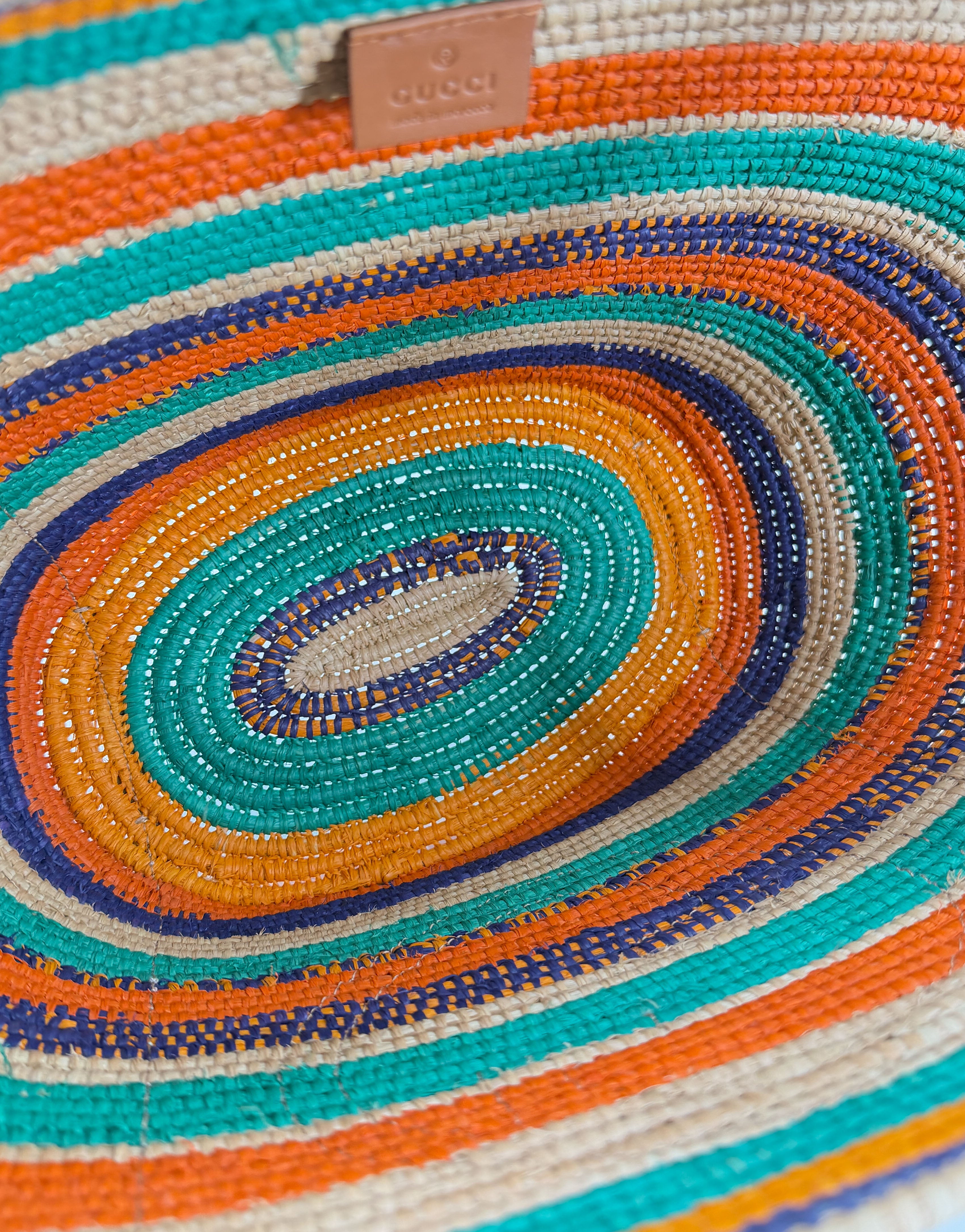 Gucci green, orange raffia interlocking G Blondie tote 746009 525040