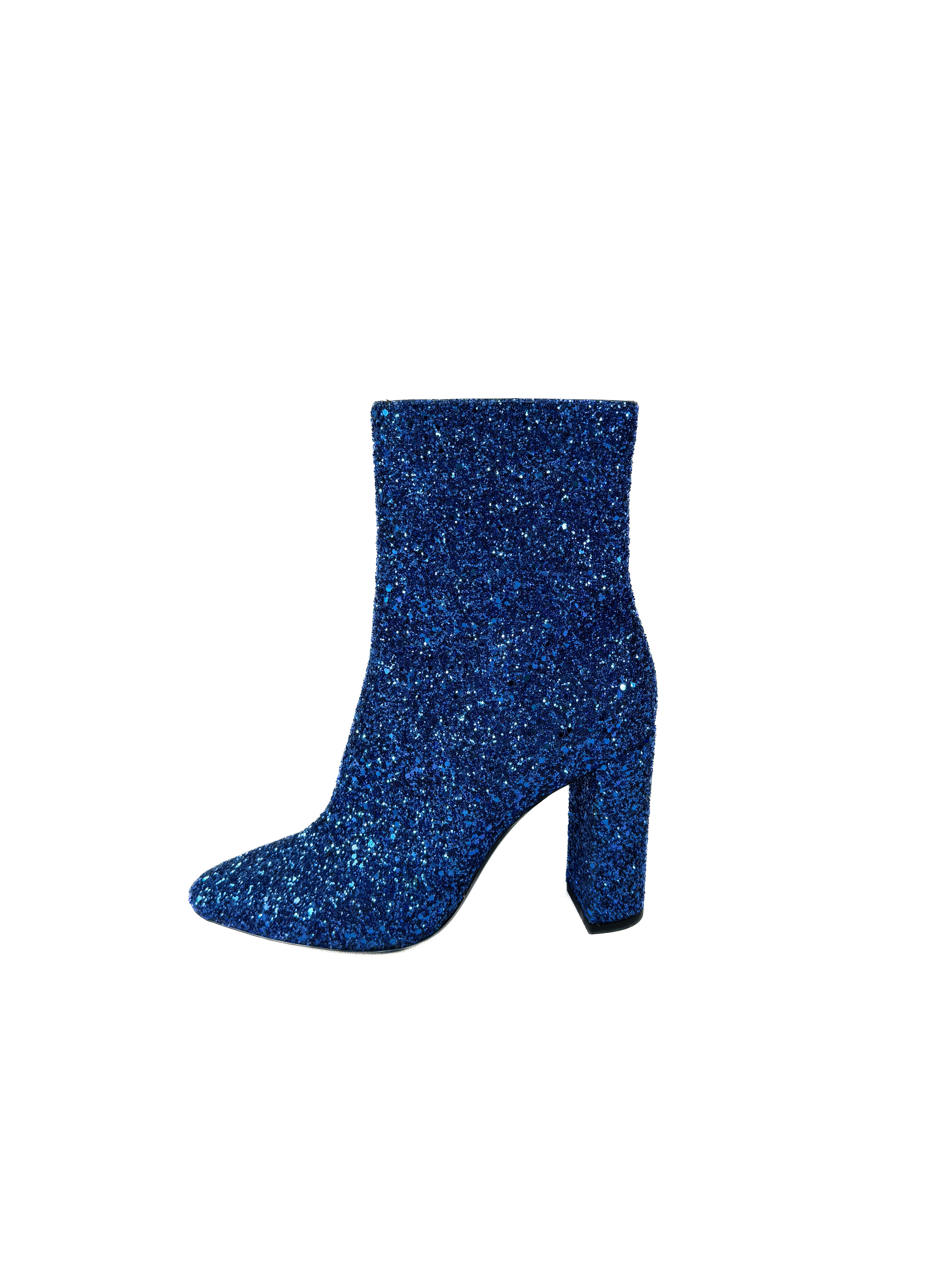 Saint Laurent blue glitter heeled Lou boots size 39/39.5