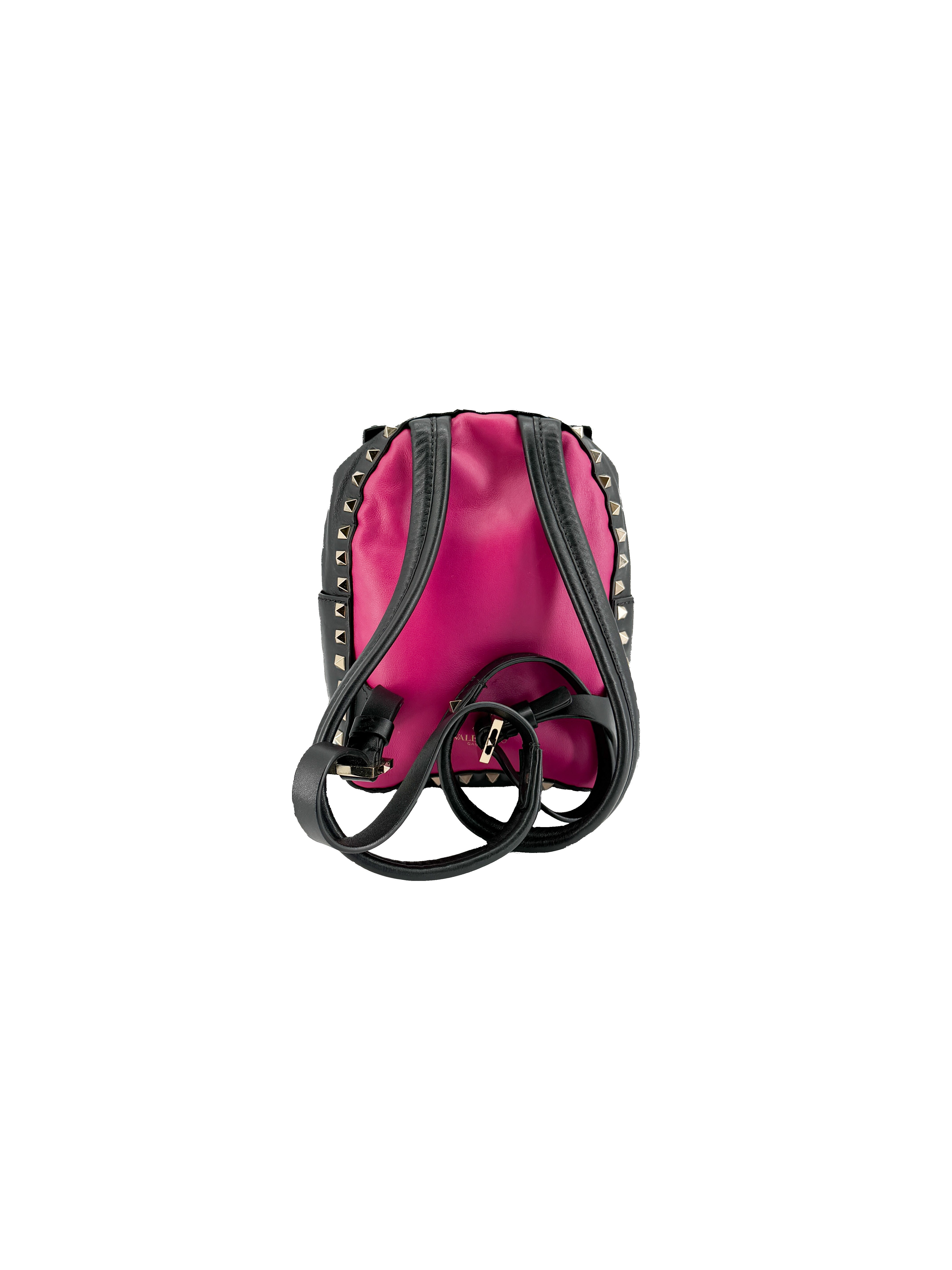 Valentino pink, black rockstud mini leather backpack