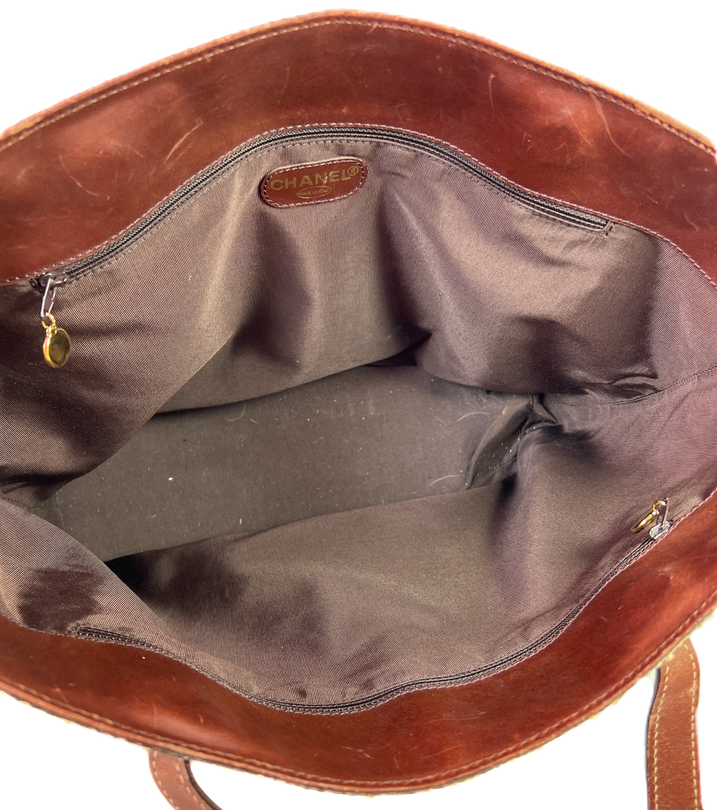 Chanel natural raffia and leather tote