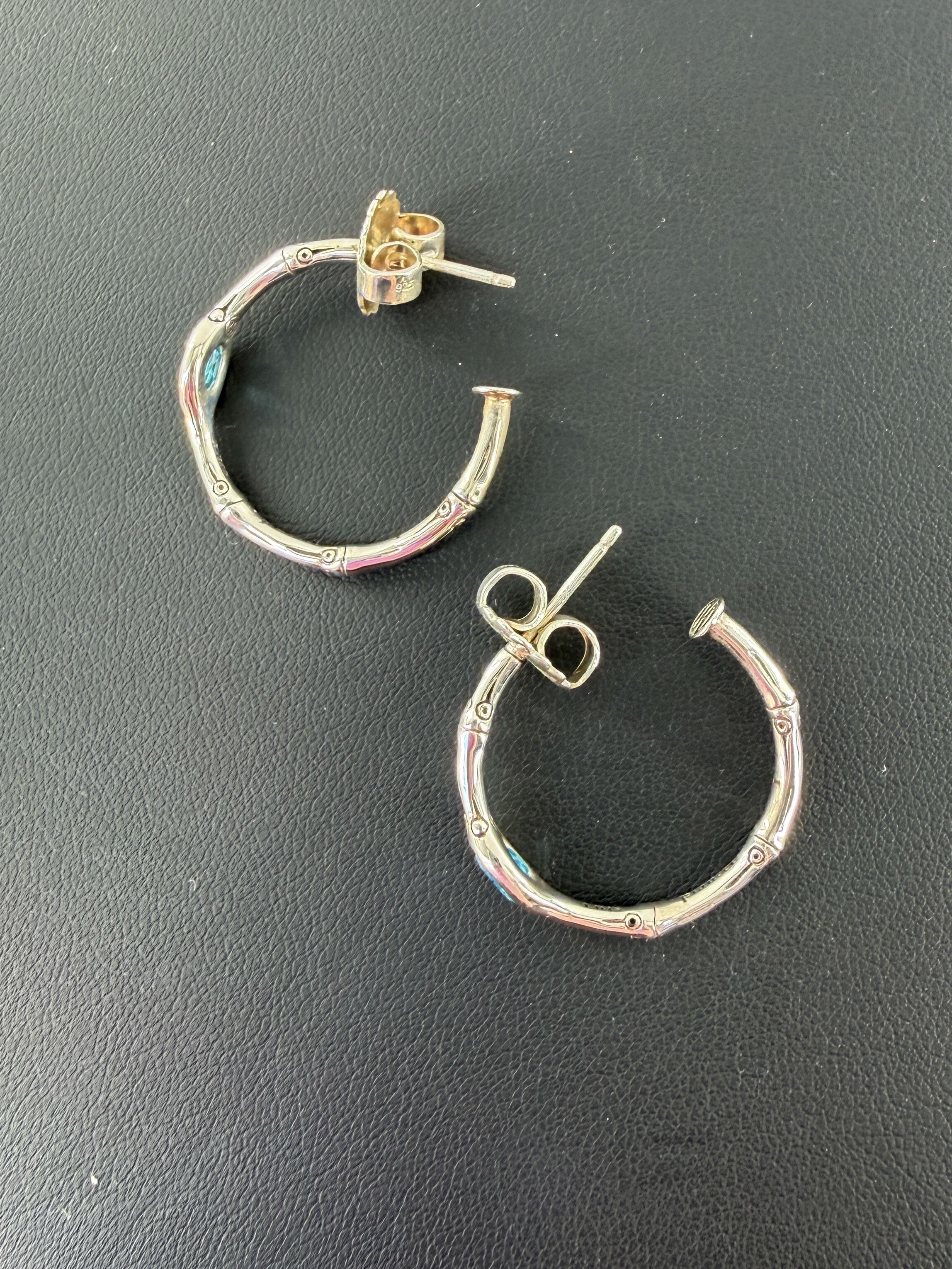 John Hardy Bamboo swiss blue topaz sterling silver hoop earrings