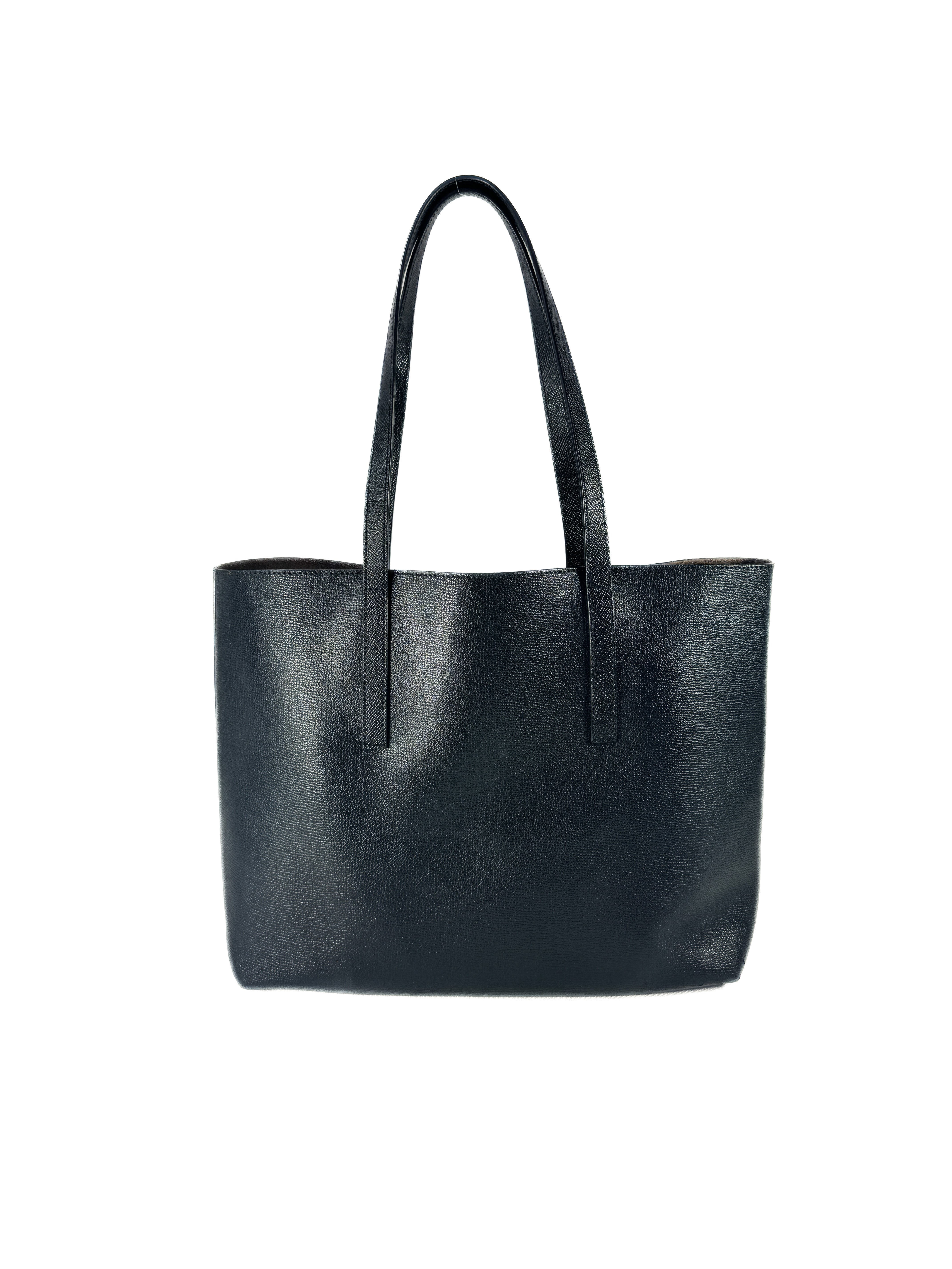Fendi black leather logo shopper tote