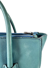 Prada teal twin pocket Glace leather tote 14/O