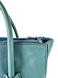 Prada teal twin pocket Glace leather tote 14/O