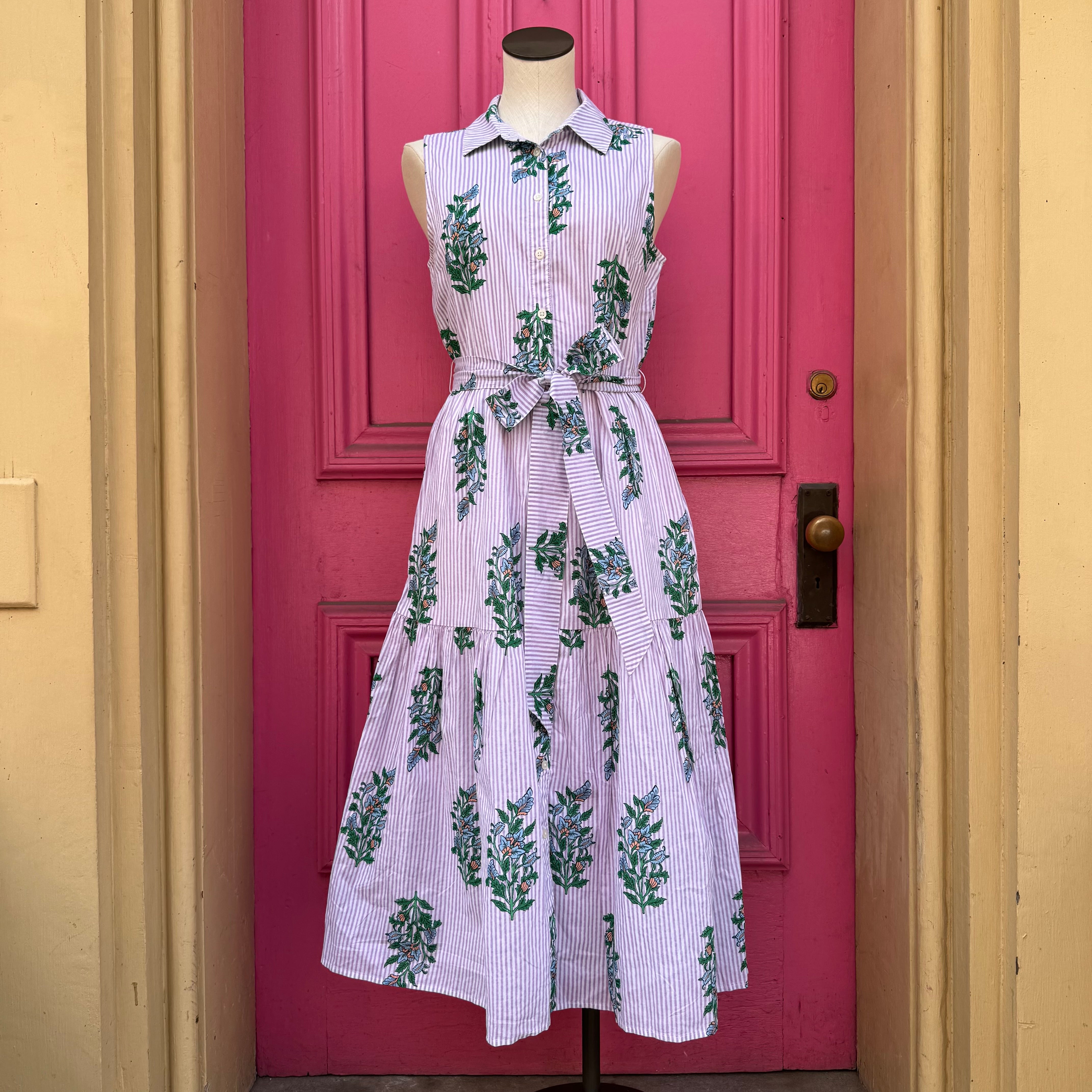 J. Crew purple striped floral button up dress size 6