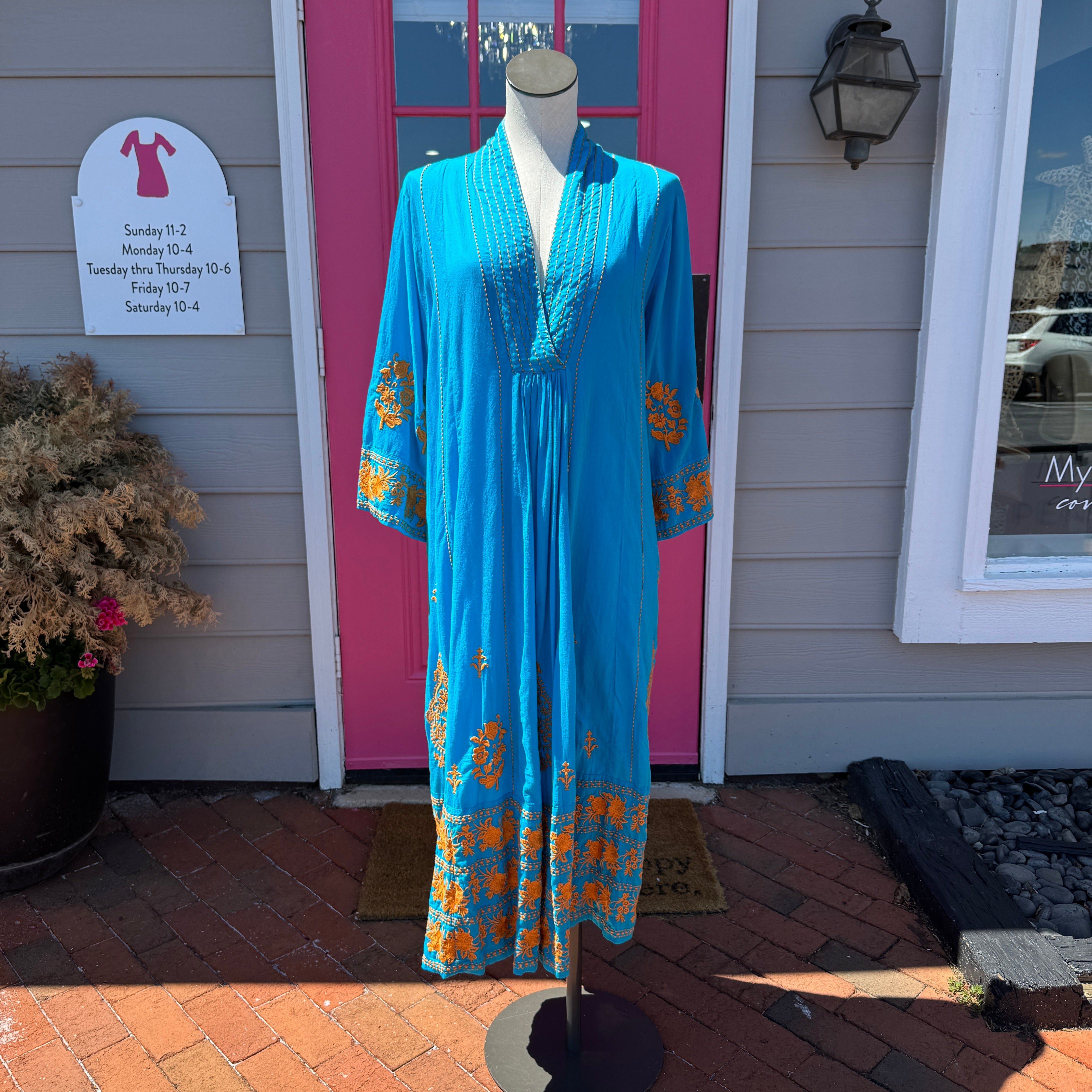 Roberta Roller Rabbit blue orange embroidered dress size L NWT