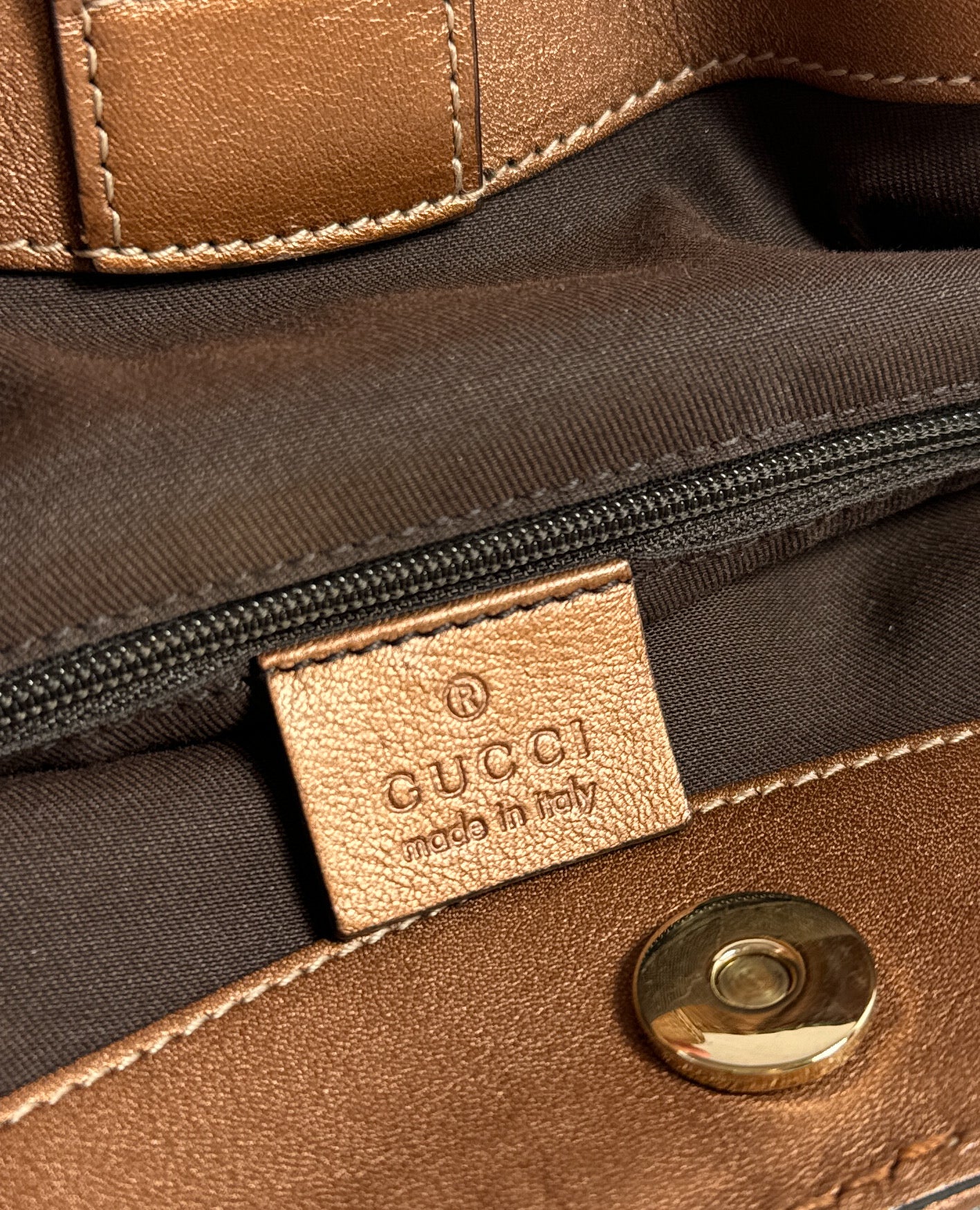 Gucci brown bronze cloth leather medium Sukey hobo shoulder bag