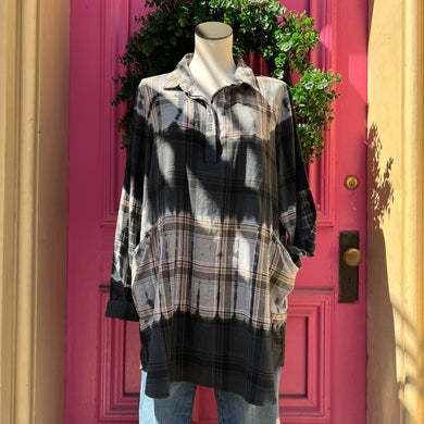 tulip gray brown plaid tunic size M