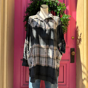 tulip gray brown plaid tunic size M
