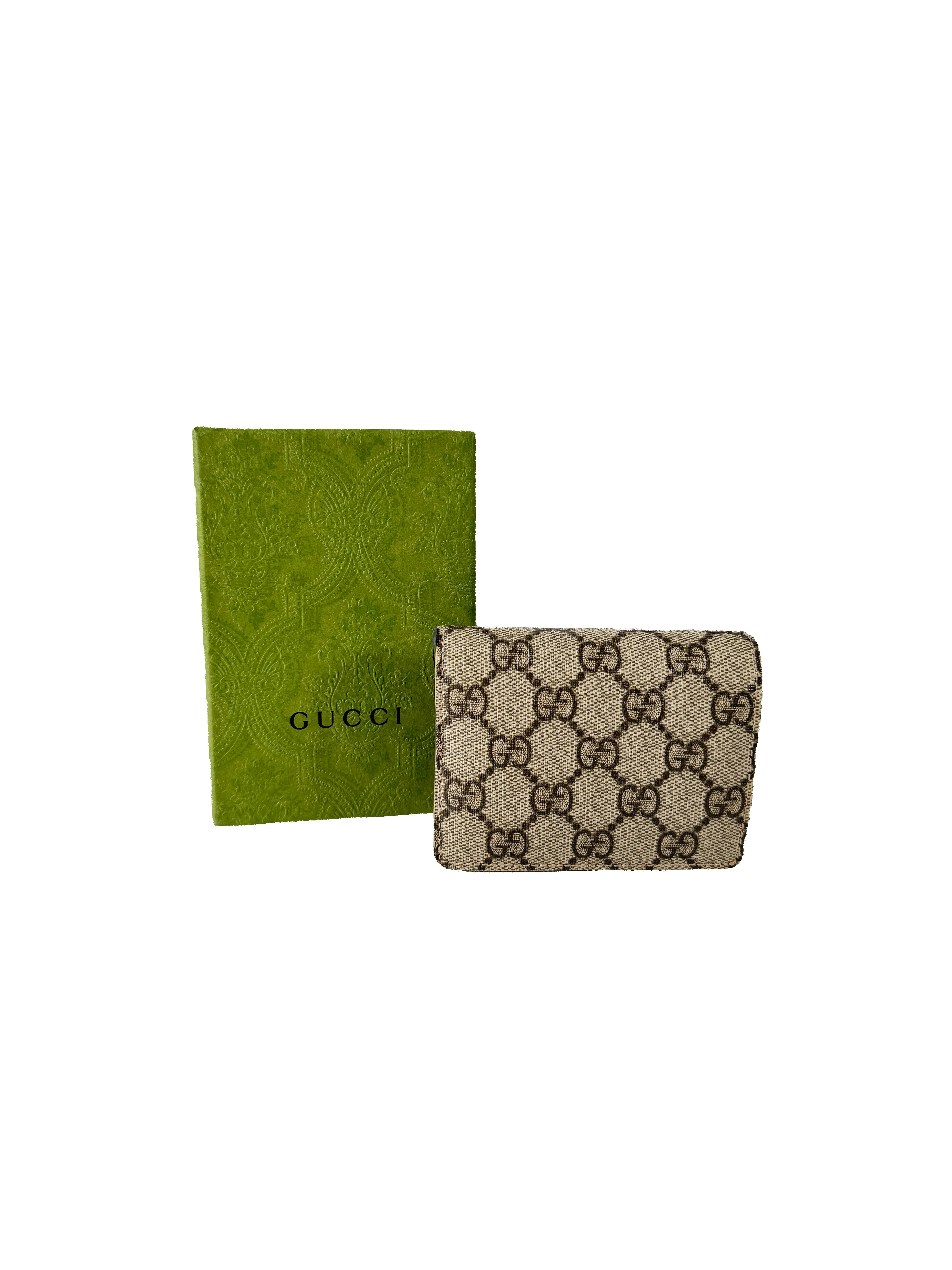 Gucci brown signature GG coated canvas compact wallet 525040 BOX *as is*