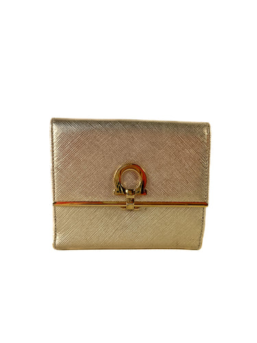 Salvatore Ferragamo gold leather metallic wallet