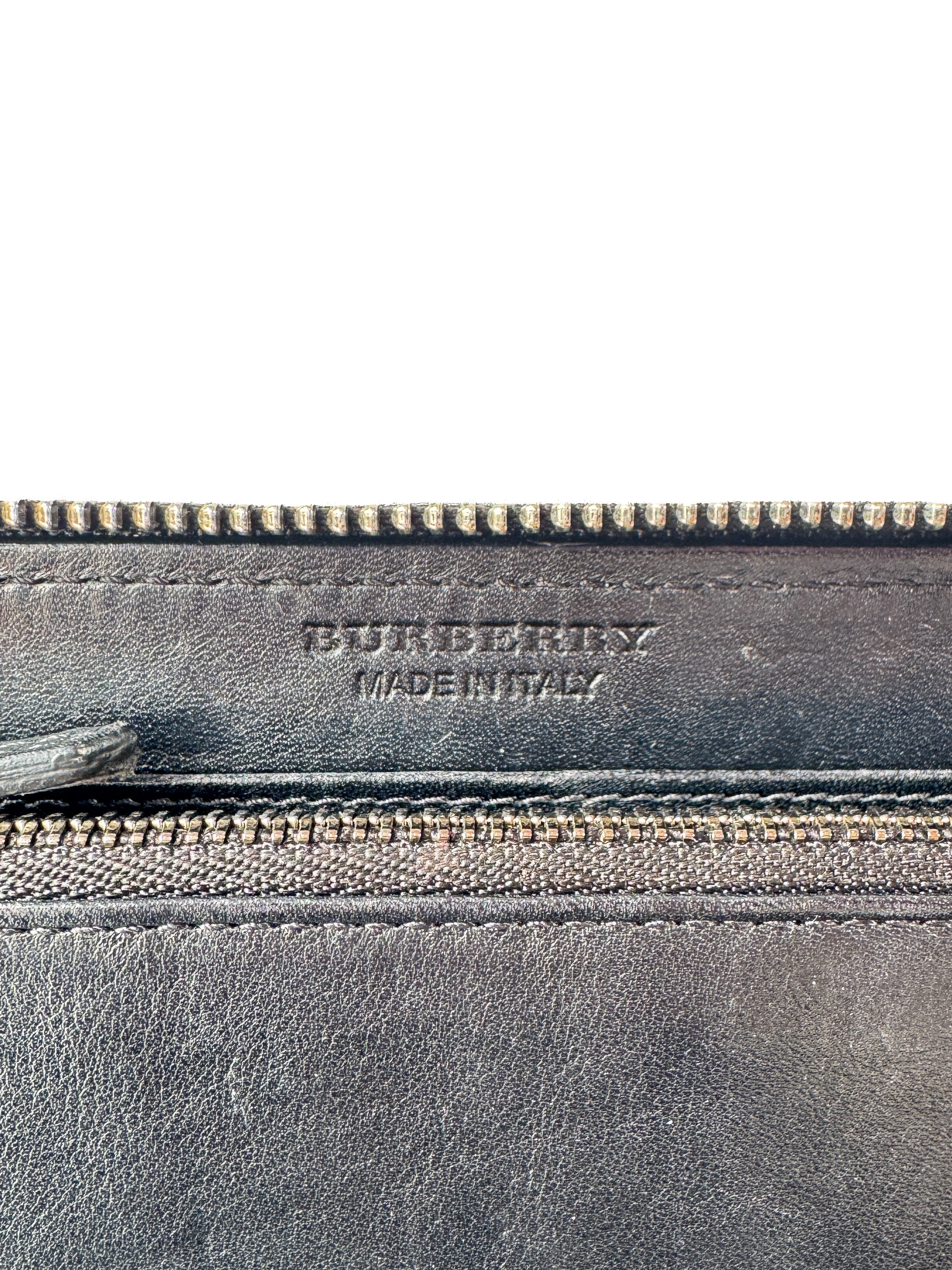 Burberry black leather studded zip around wallet