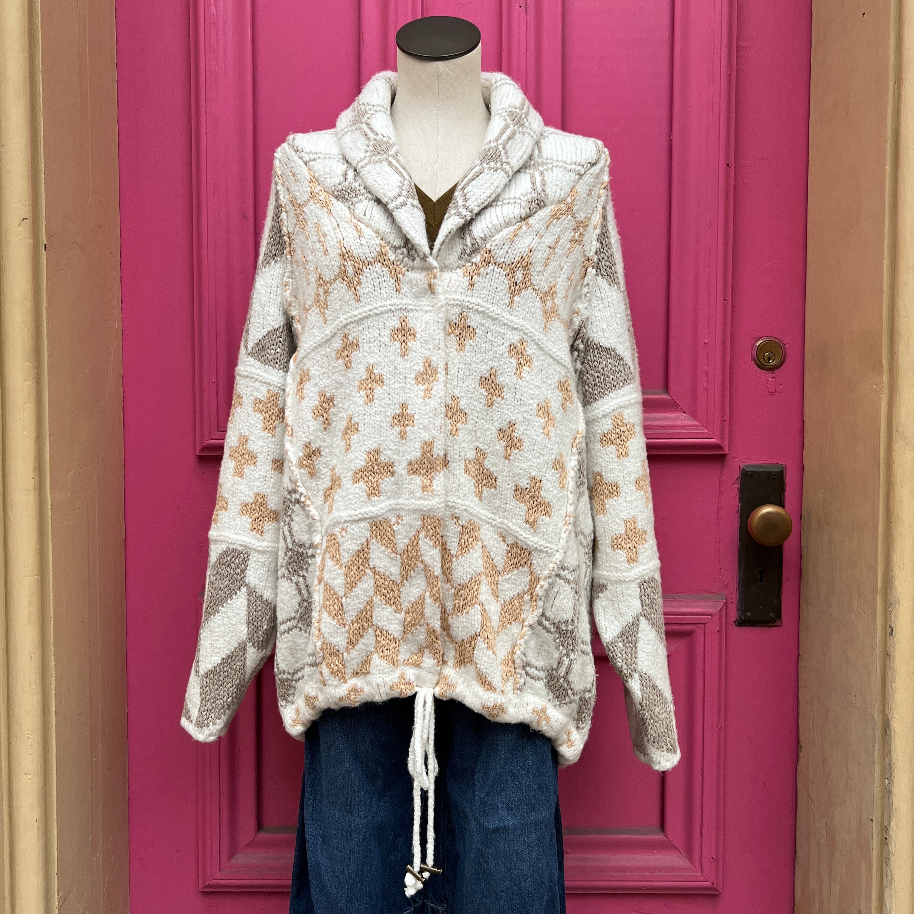 Free People white taupe cardigan size S NWT
