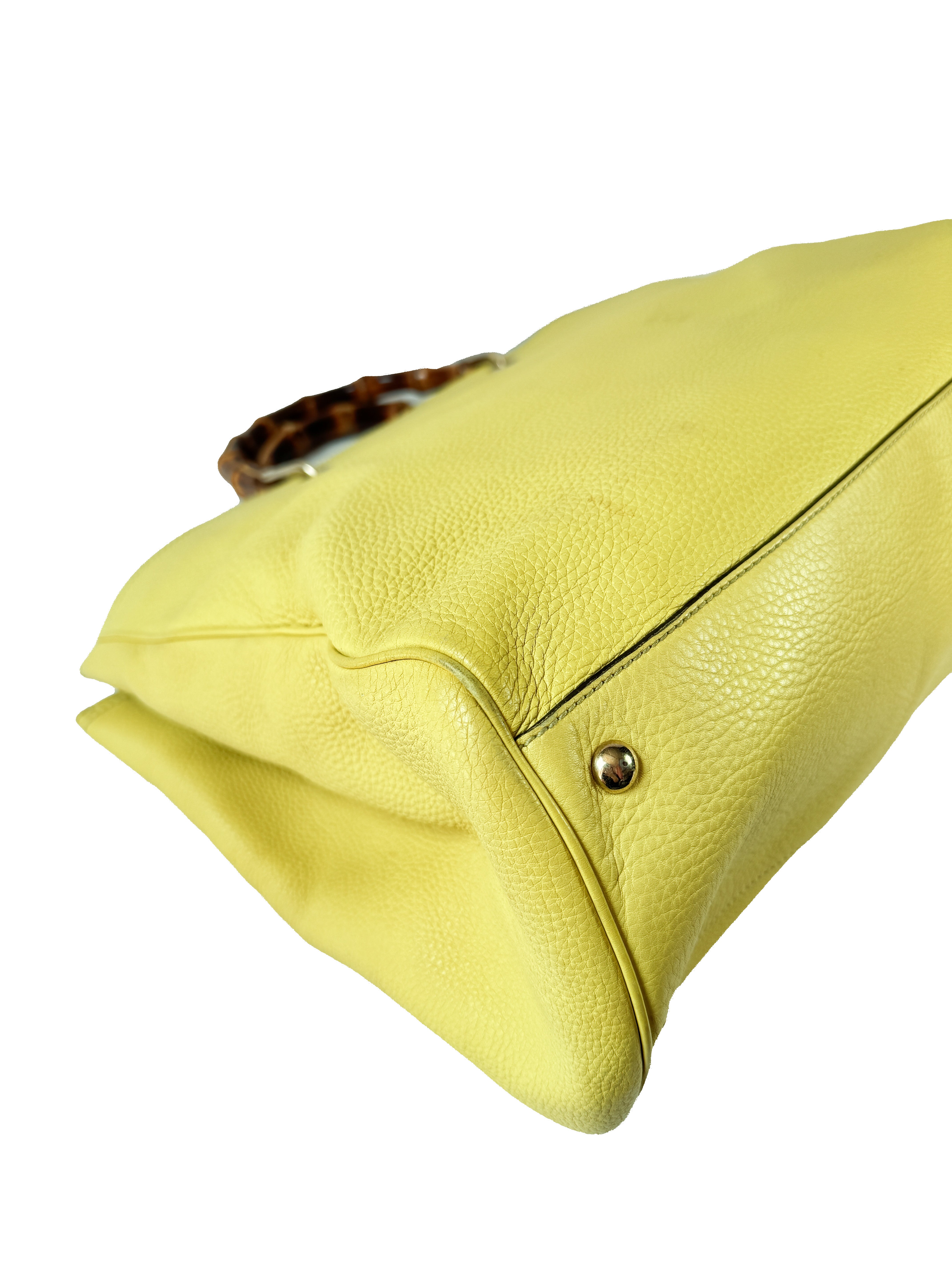 Gucci chartreuse leather Bamboo handle shopper  323658 525040
