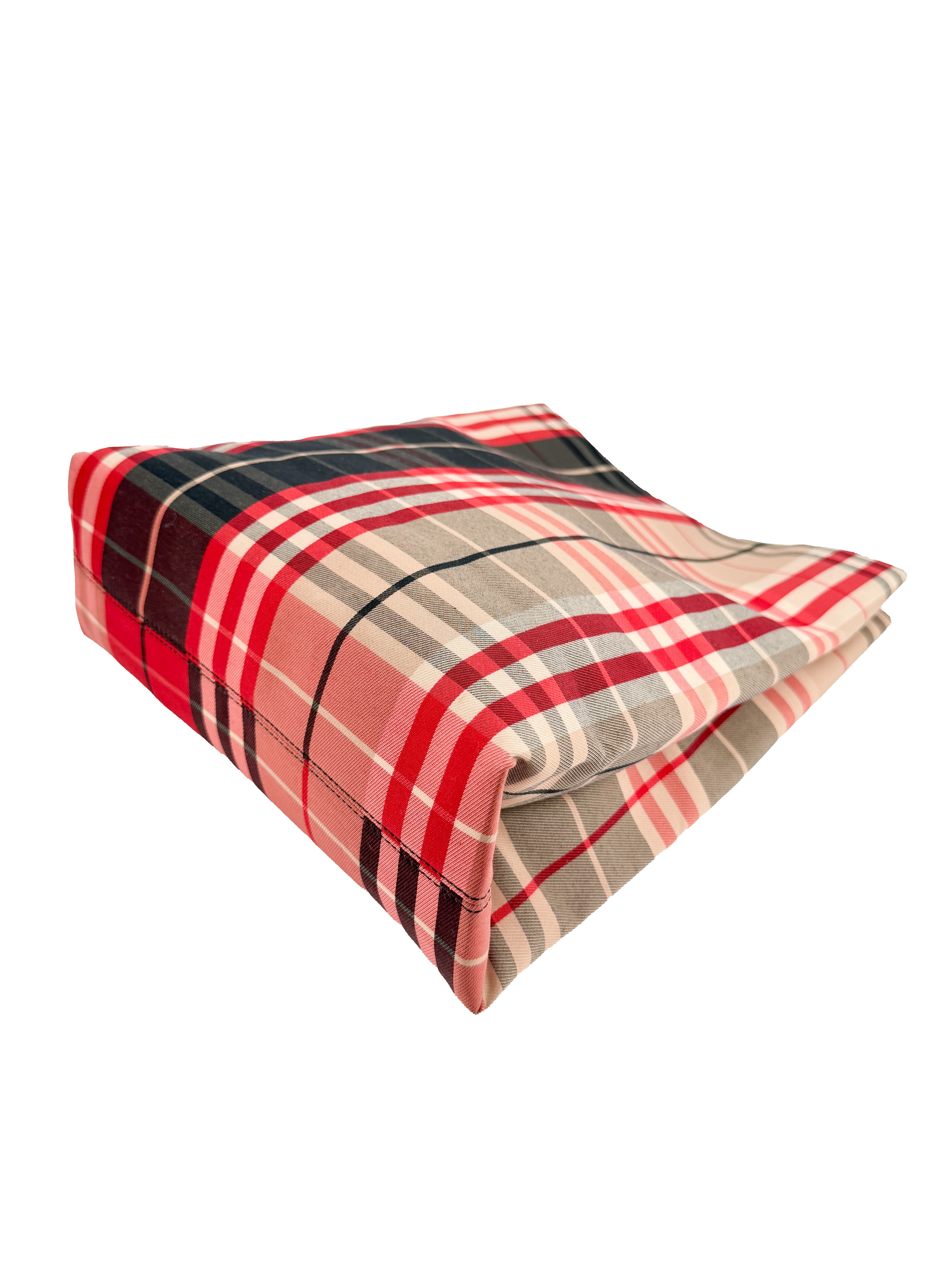 Burberry red, beige, black plaid canvas tote