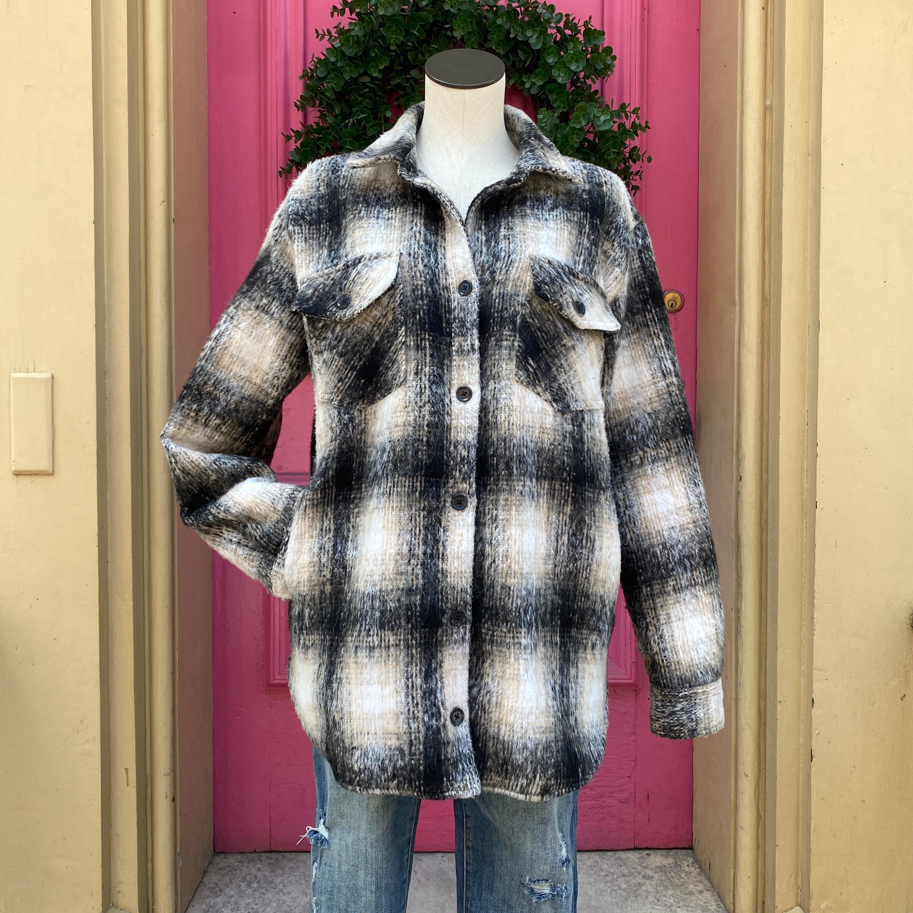 Thread & Supply black beige cream shirt jacket size L