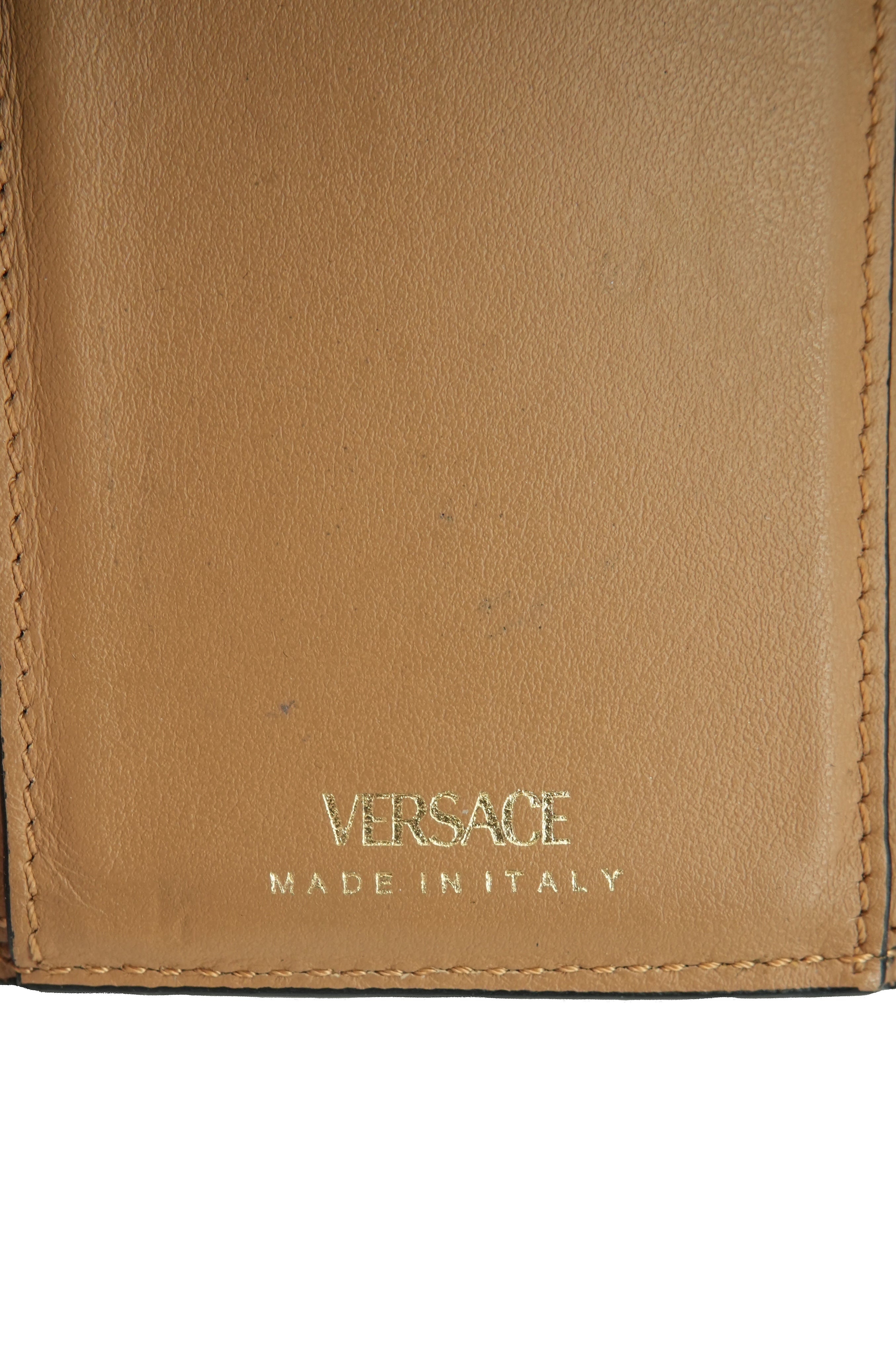 Versace brown leather Virtus V tri fold wallet