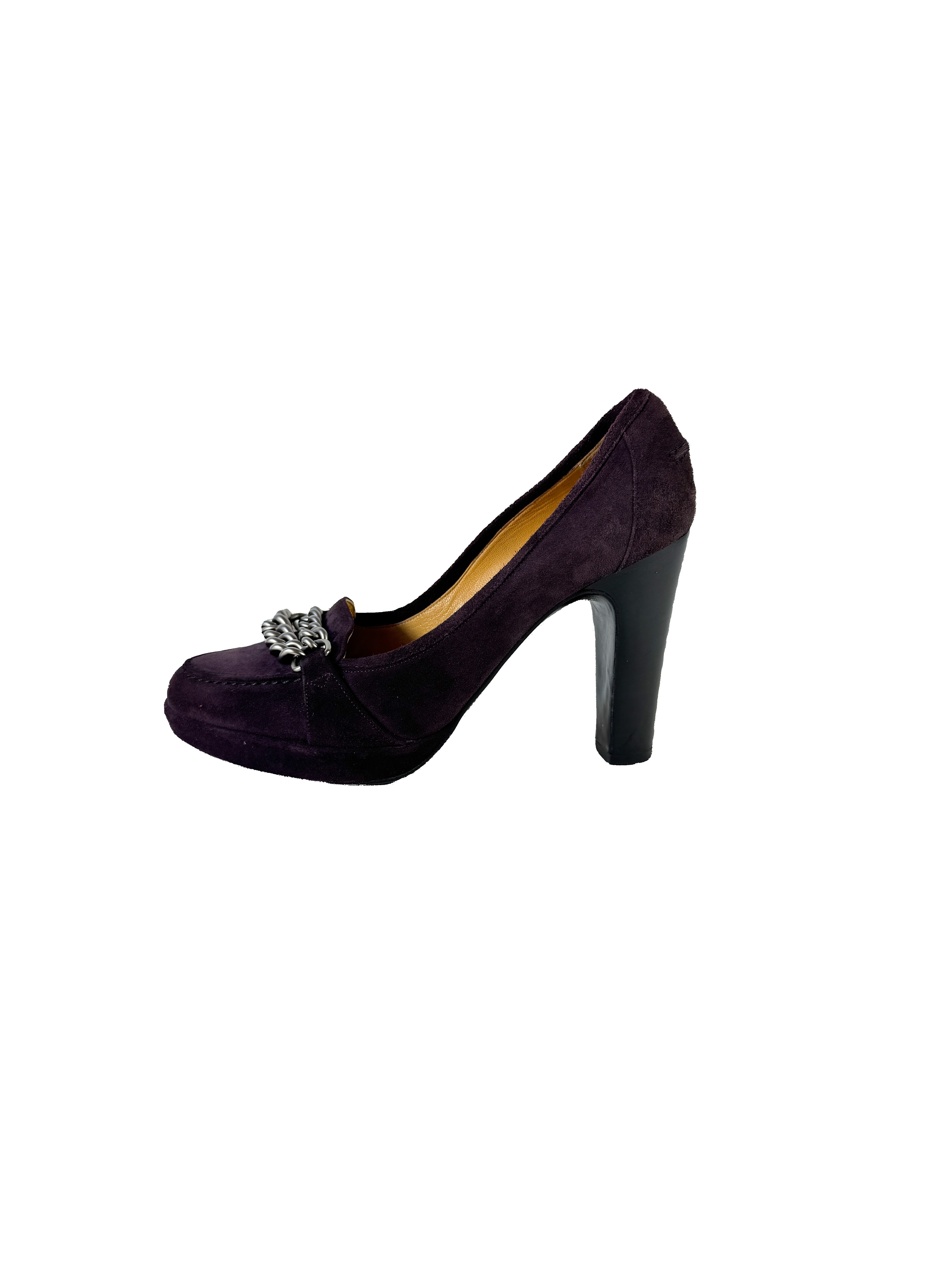 Hermès purple suede vintage chain link pumps size 36