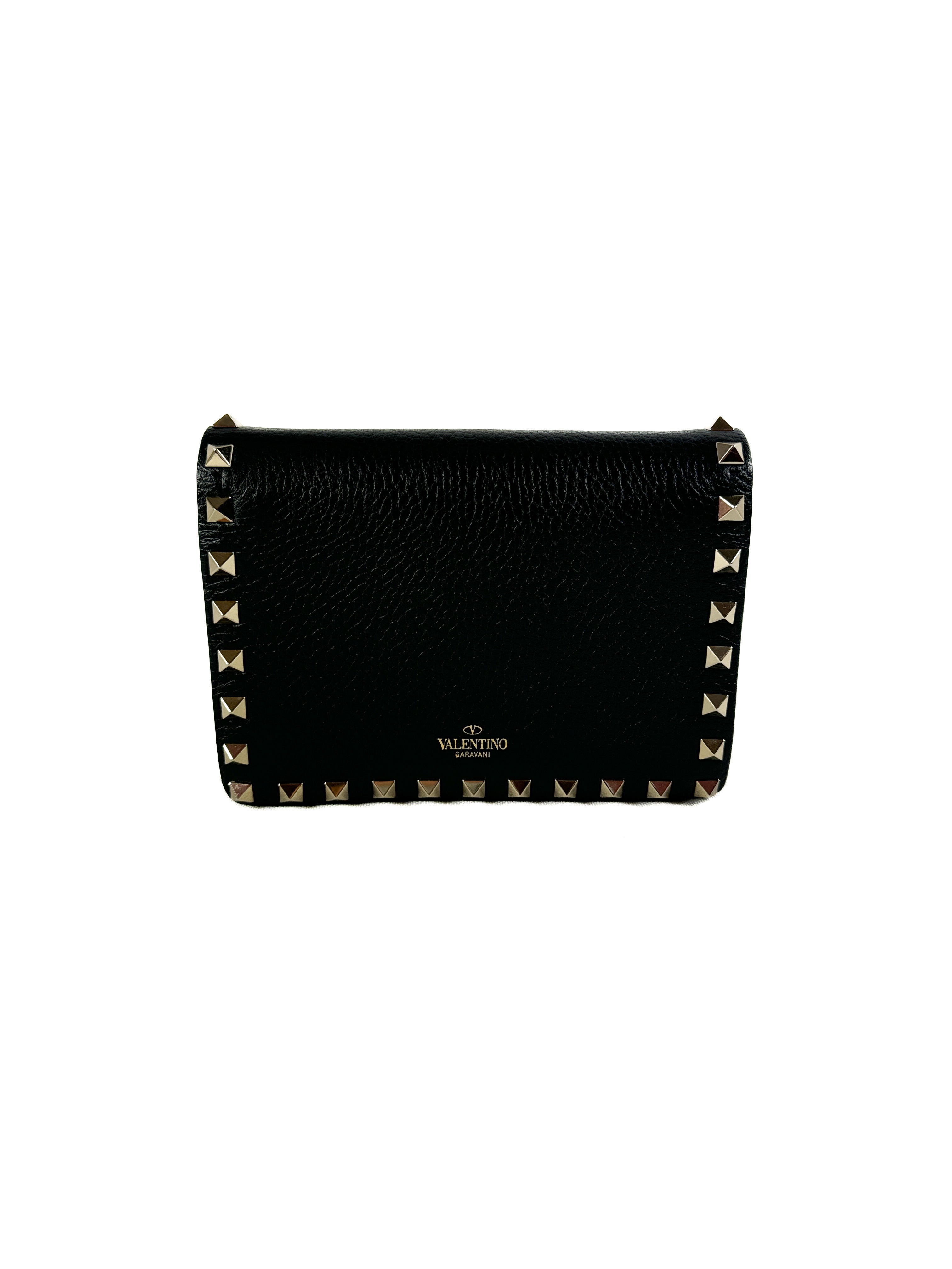 Valentino Garavani black rockstud chain pochette current retail $1180