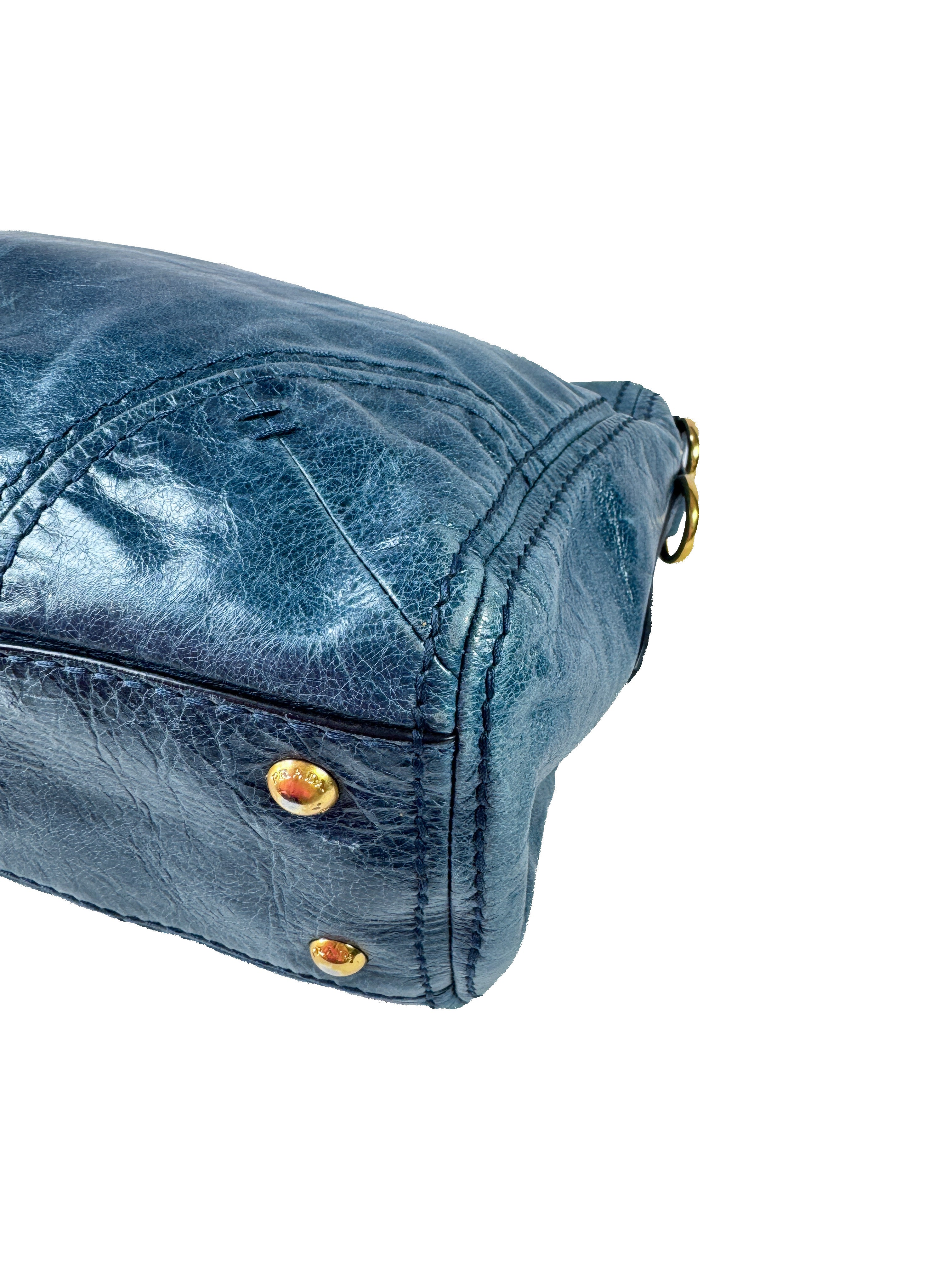 Prada blue Vitello Shine shopping tote 164