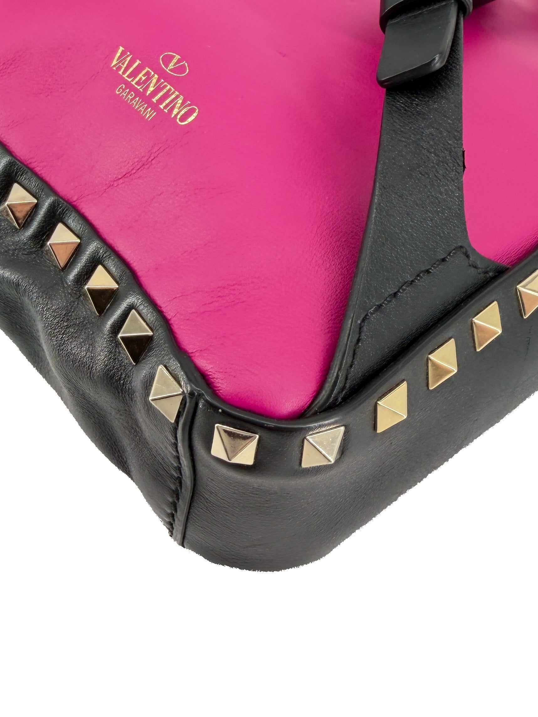 Valentino pink, black rockstud mini leather backpack