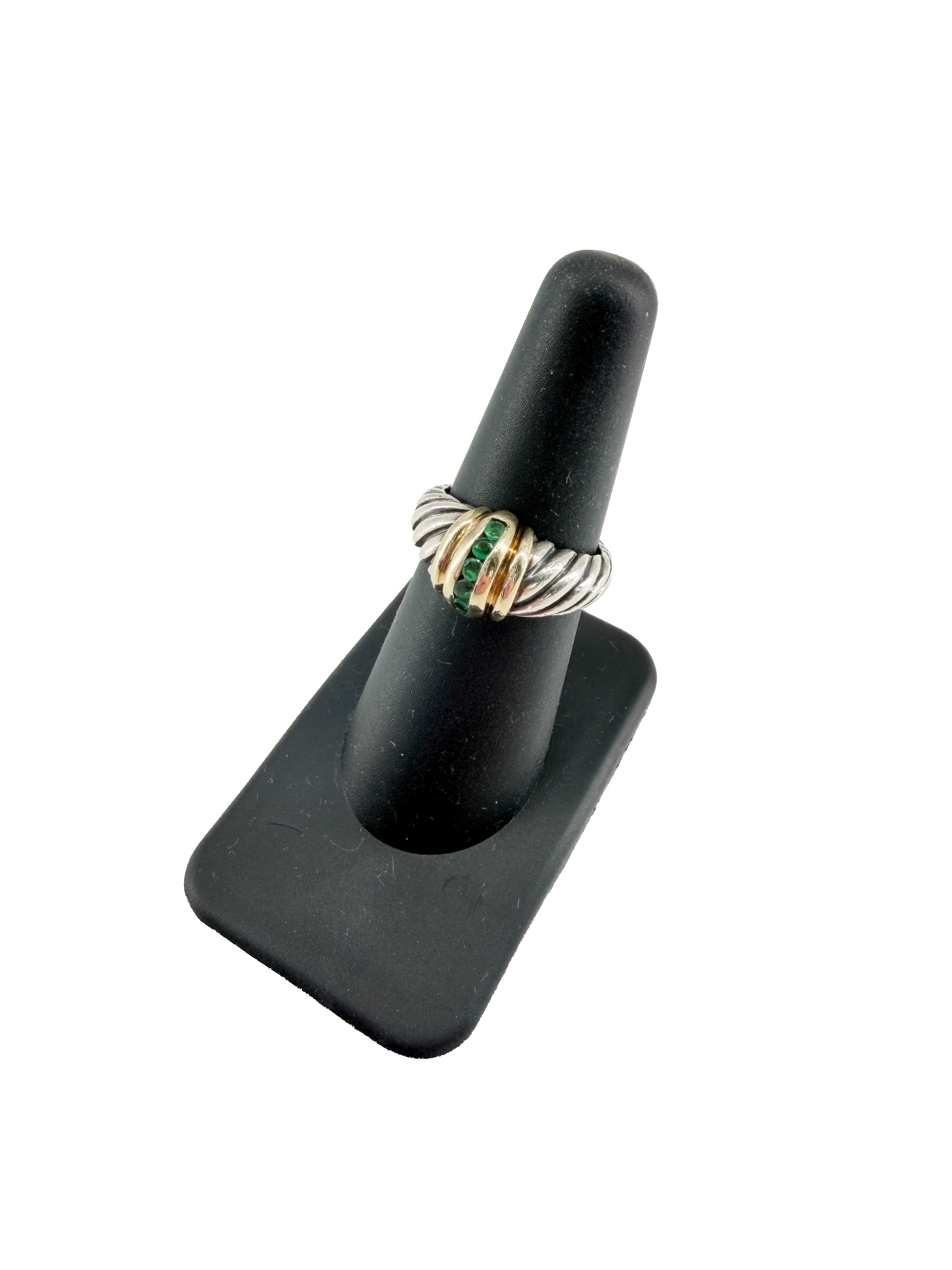 David Yurman sterling silver, yellow gold, emerald ring - My Girlfriend's Wardrobe LLC