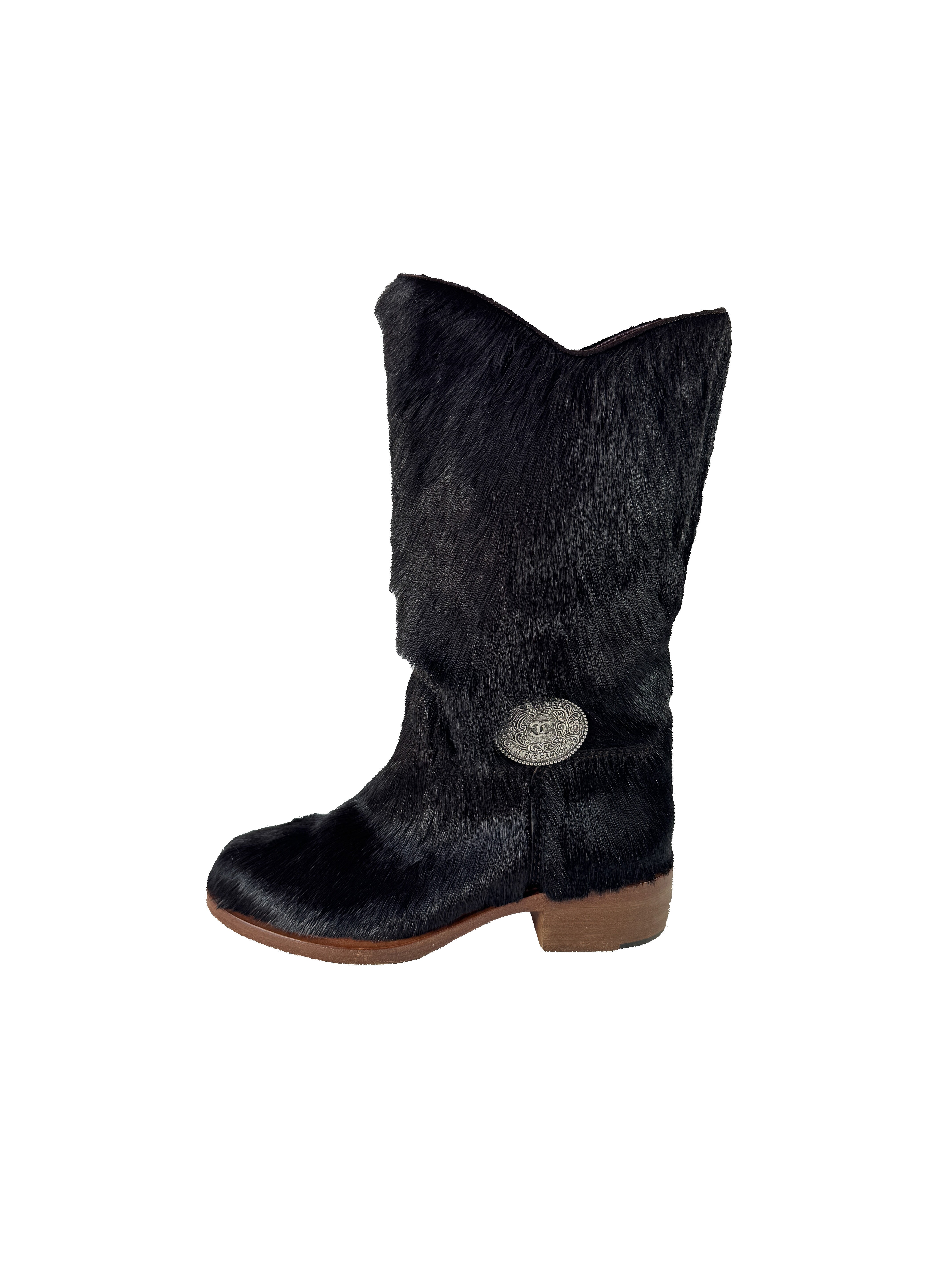 Chanel brown pony hair CC cowboy boots size 39 K C36250