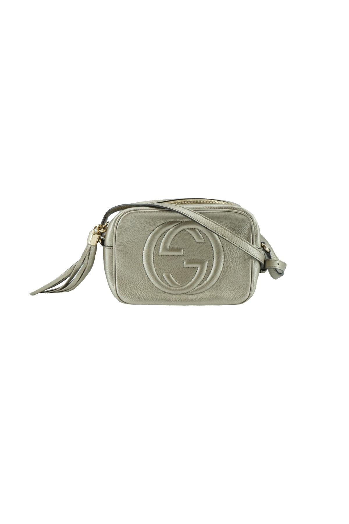 Gucci light pewter metallic soho disco crossbody 308364 498879