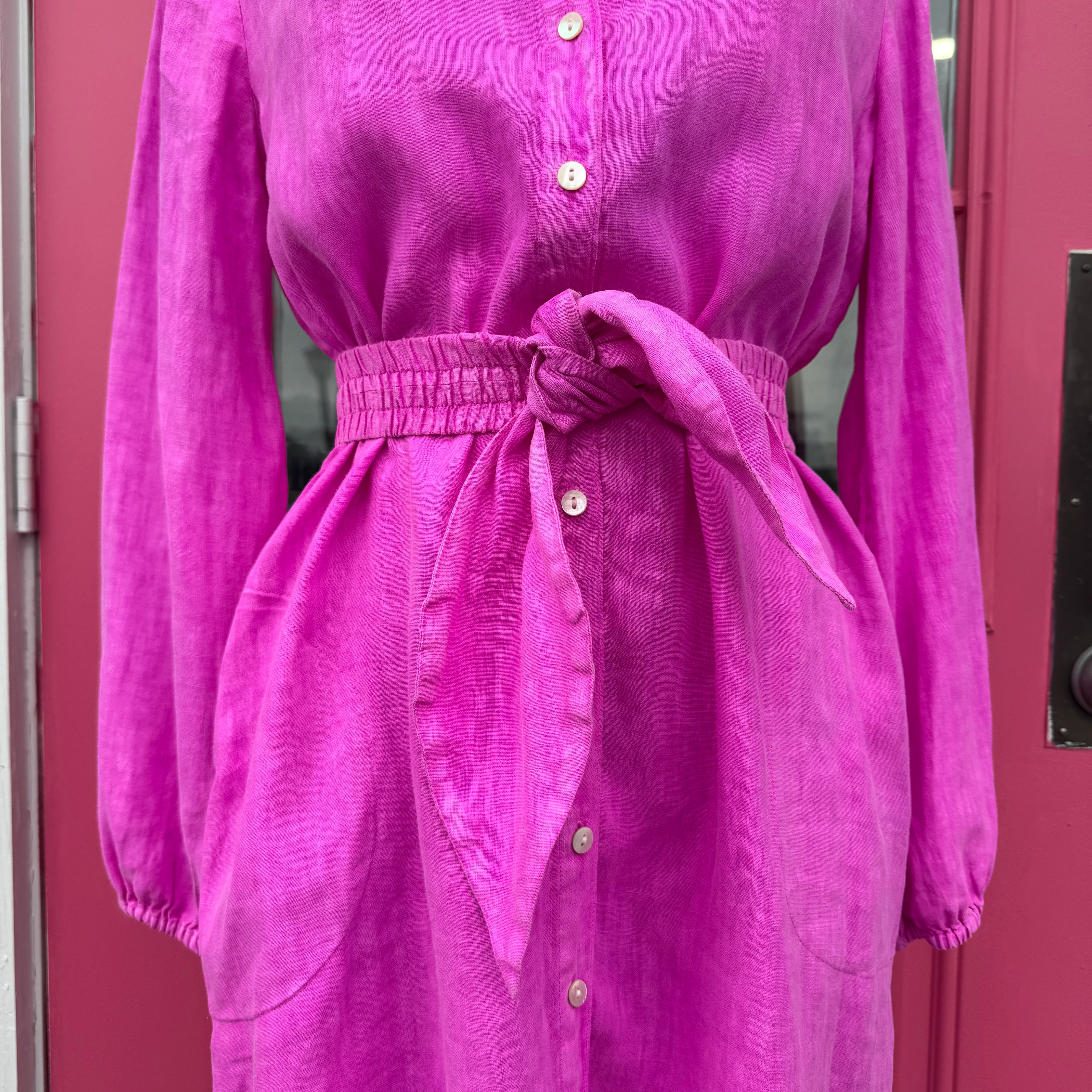 Lilly Pulitzer neon purple linen long sleeve button up shirt dress size 8