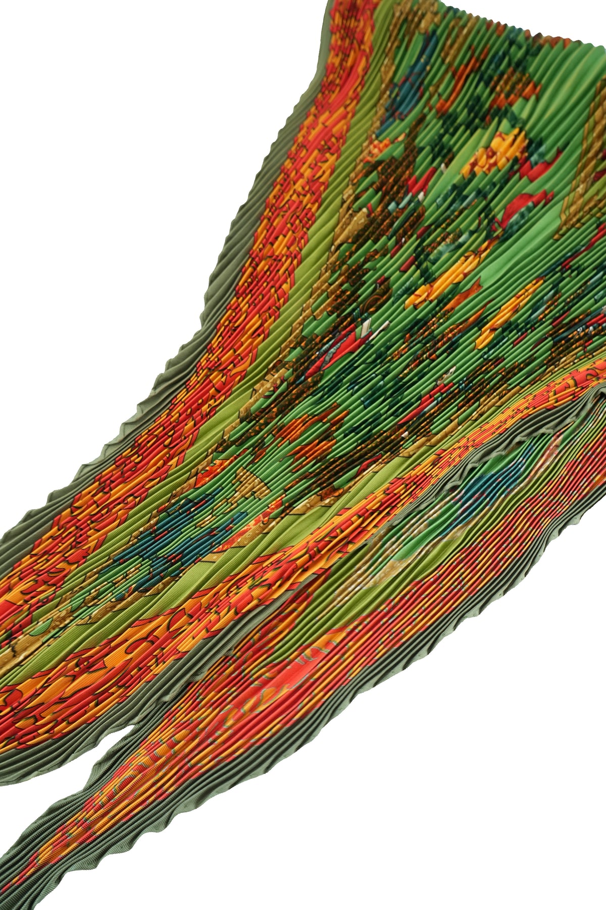 Hermès Early America green/orange plisse silk scarf