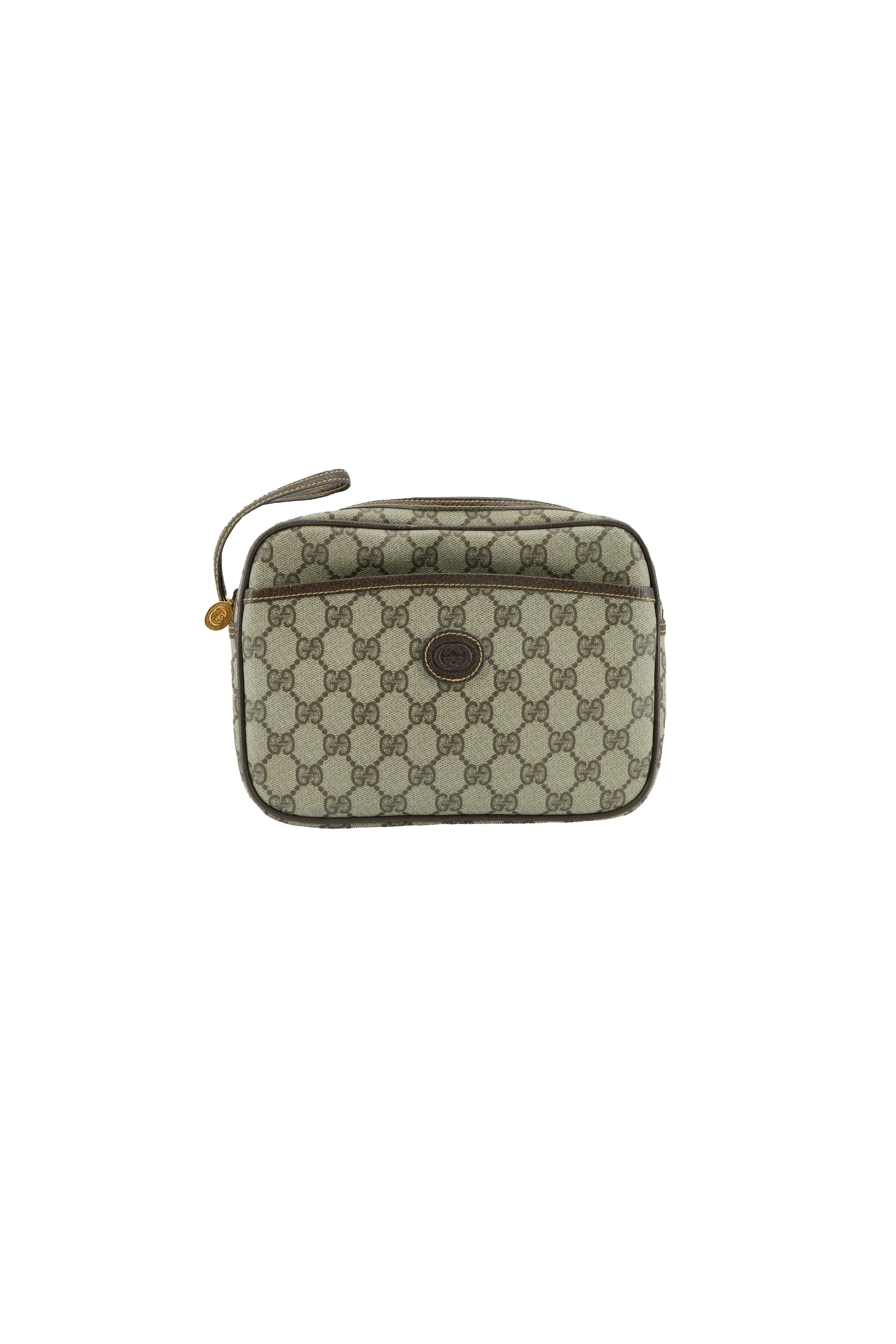 Gucci brown vintage zip pouch wristlet 011-58-0128