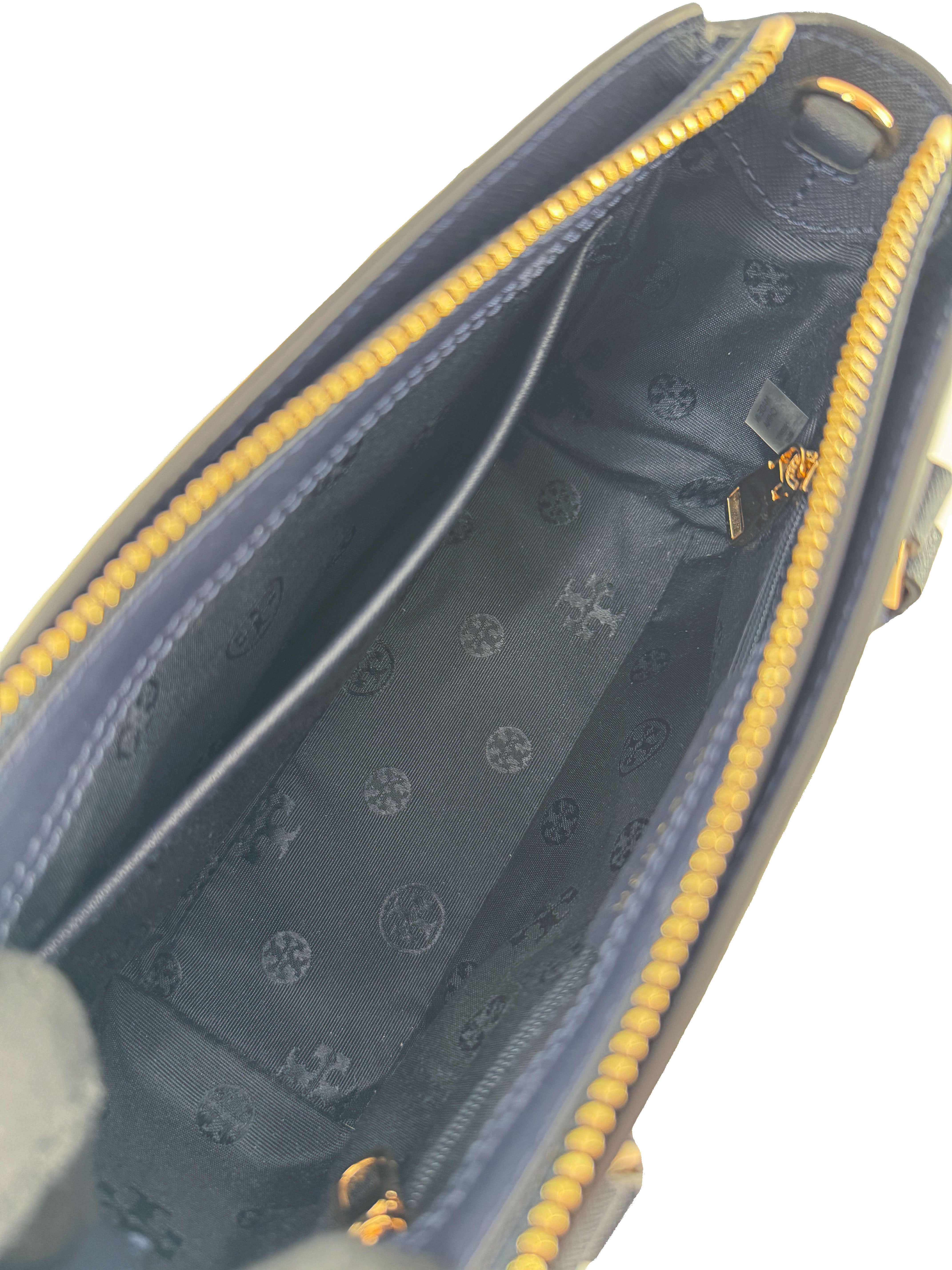 Tory Burch navy leather Emerson mini top zip tote