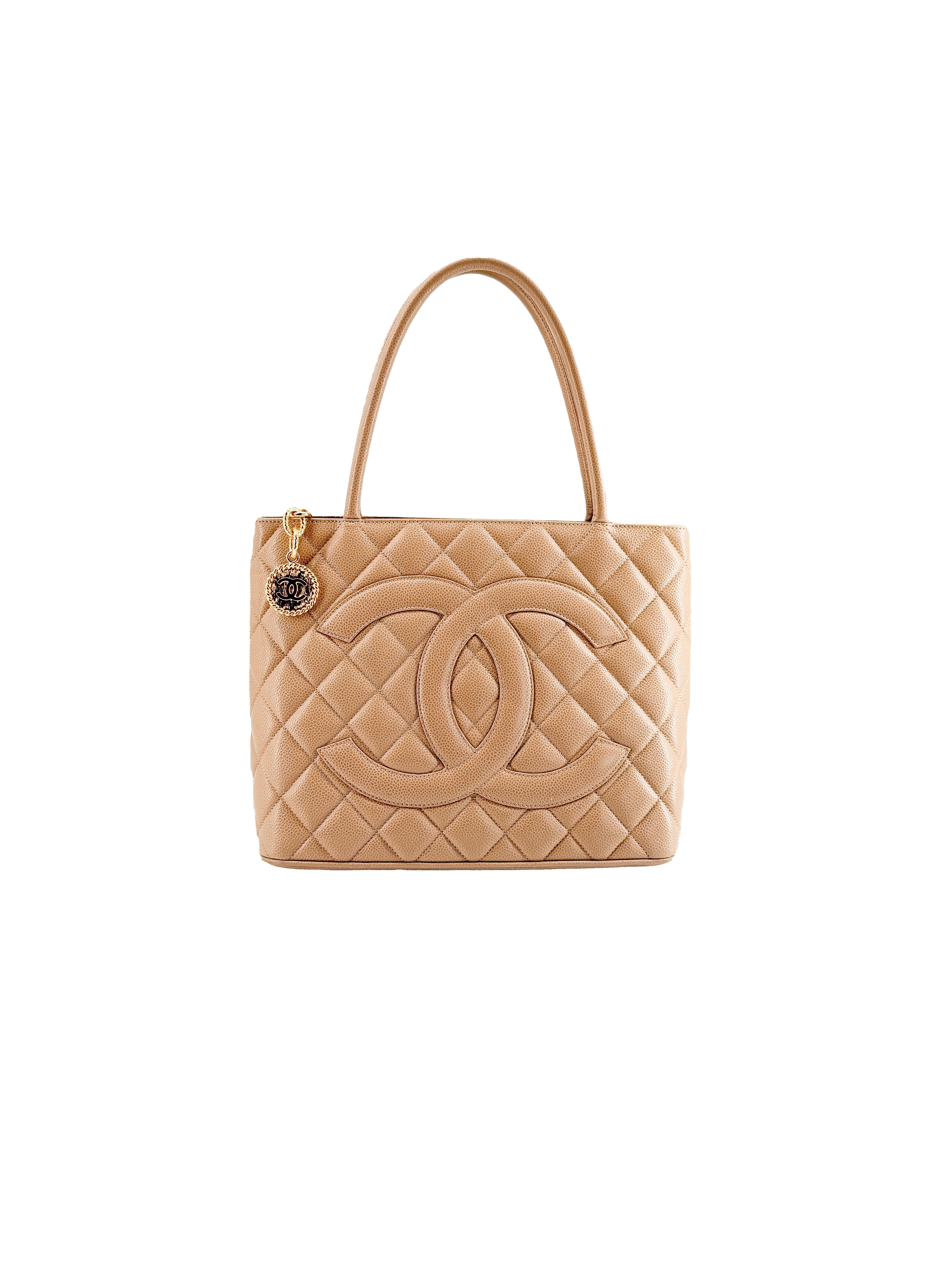 Chanel beige quilted caviar Medallion tote 7891915