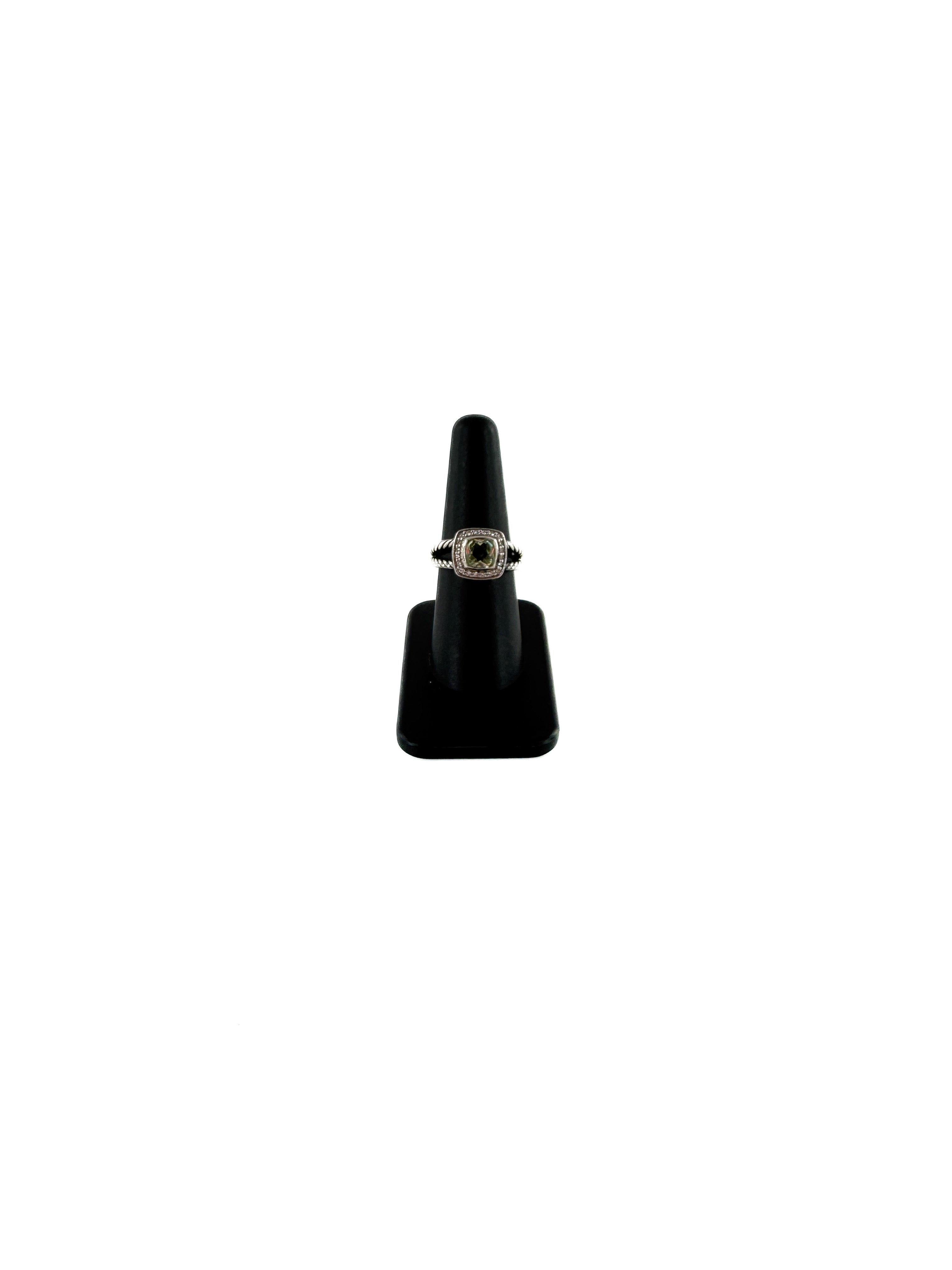 David Yurman petite Albion prasiolite and diamond ring