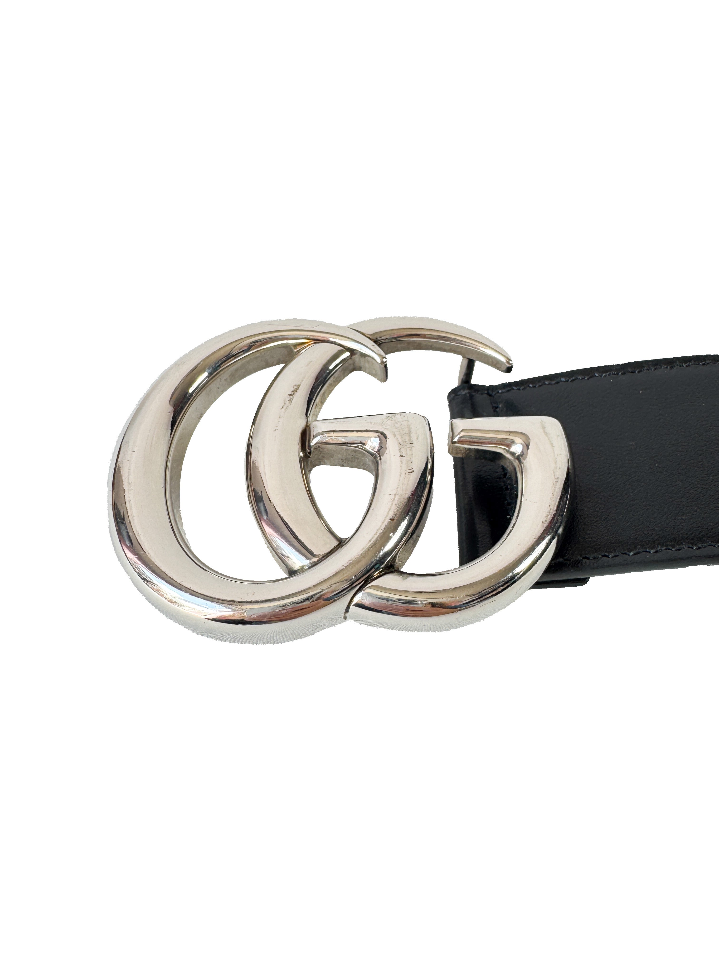 Gucci black GG silver tone Marmont belt size 85
