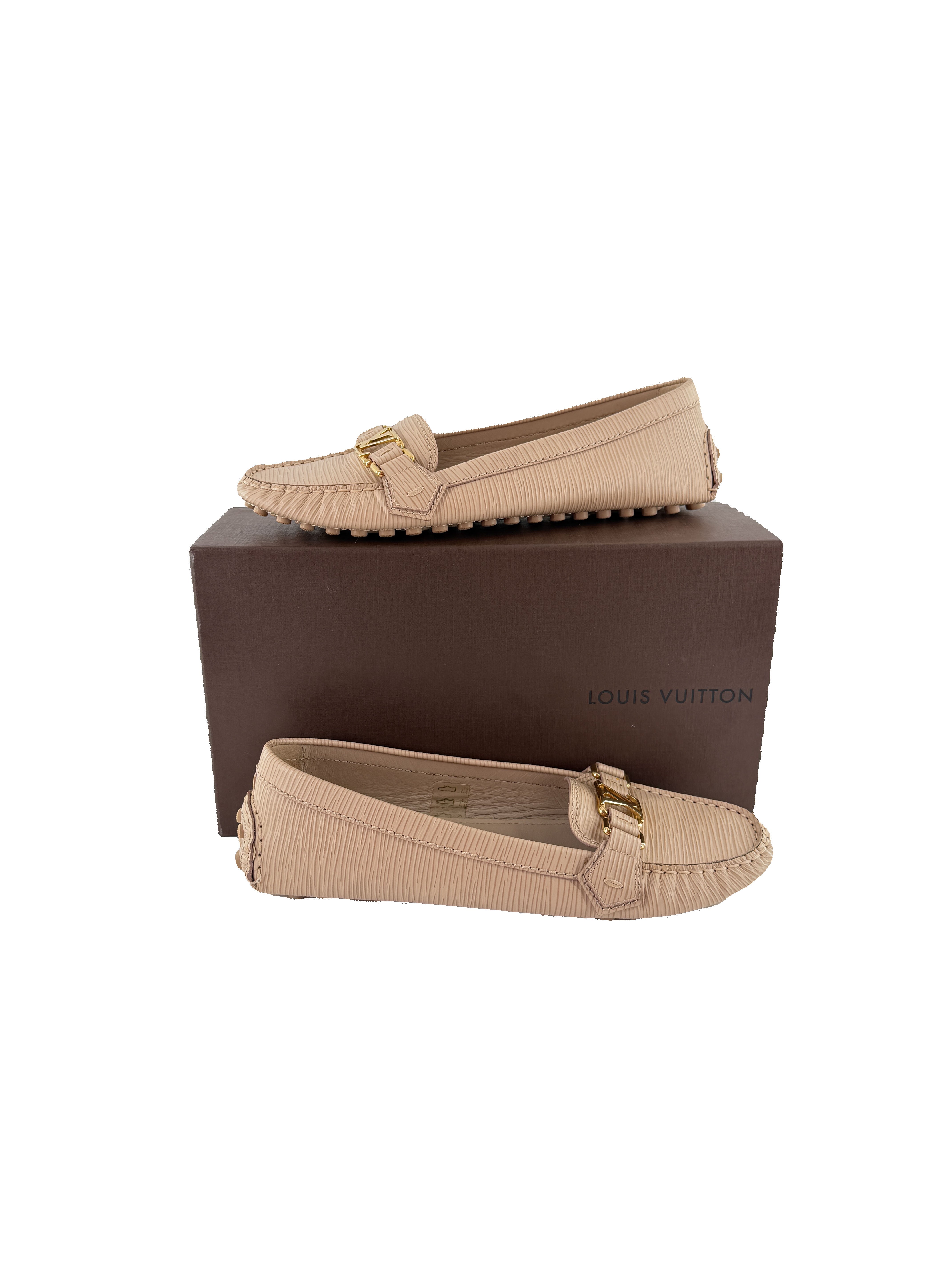 Louis Vuitton beige epi leather driving loafers size 39.5 ND0156
