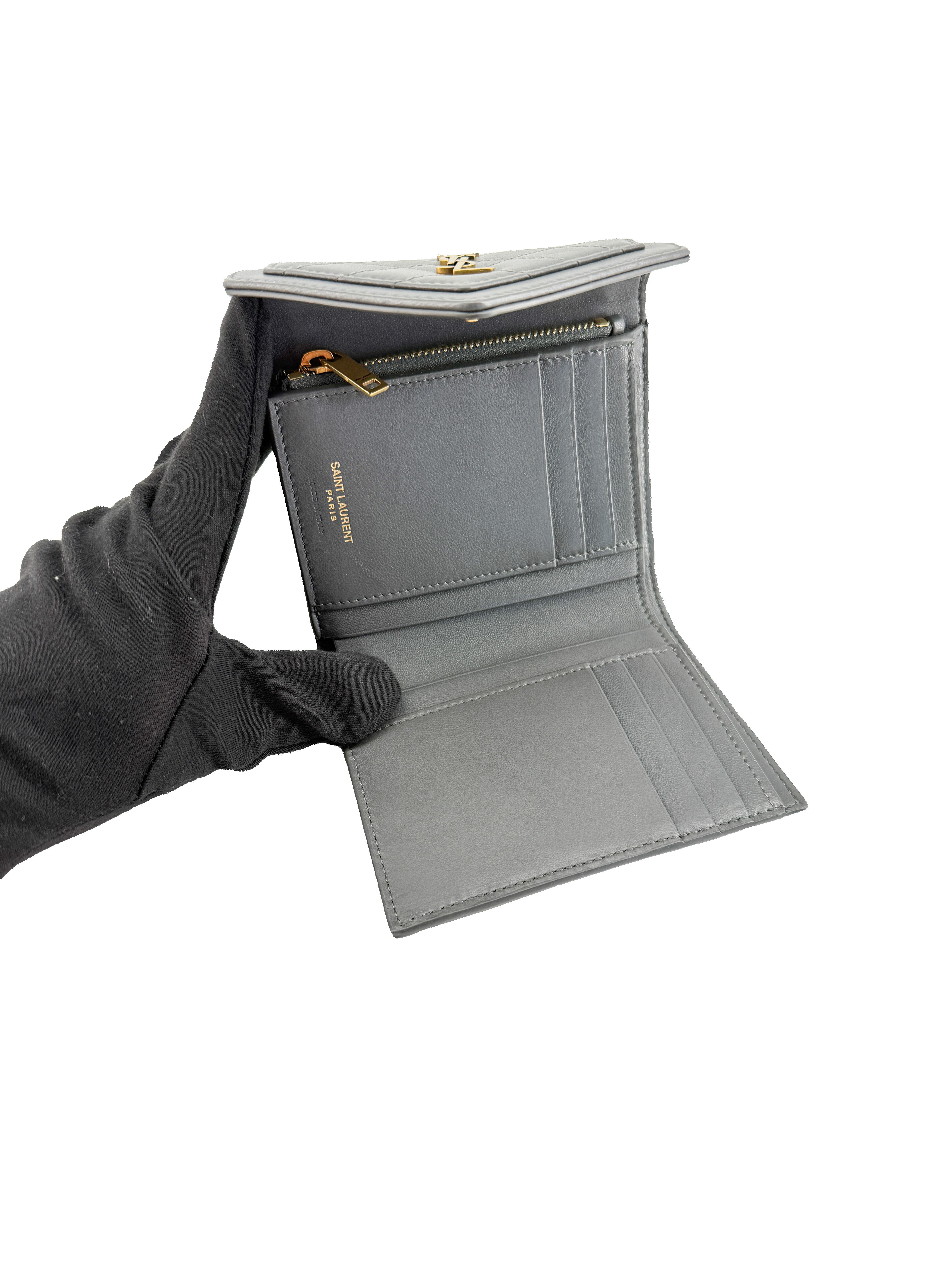 Saint Laurent storm gray Gaby quilted leather wallet INN692684-0622