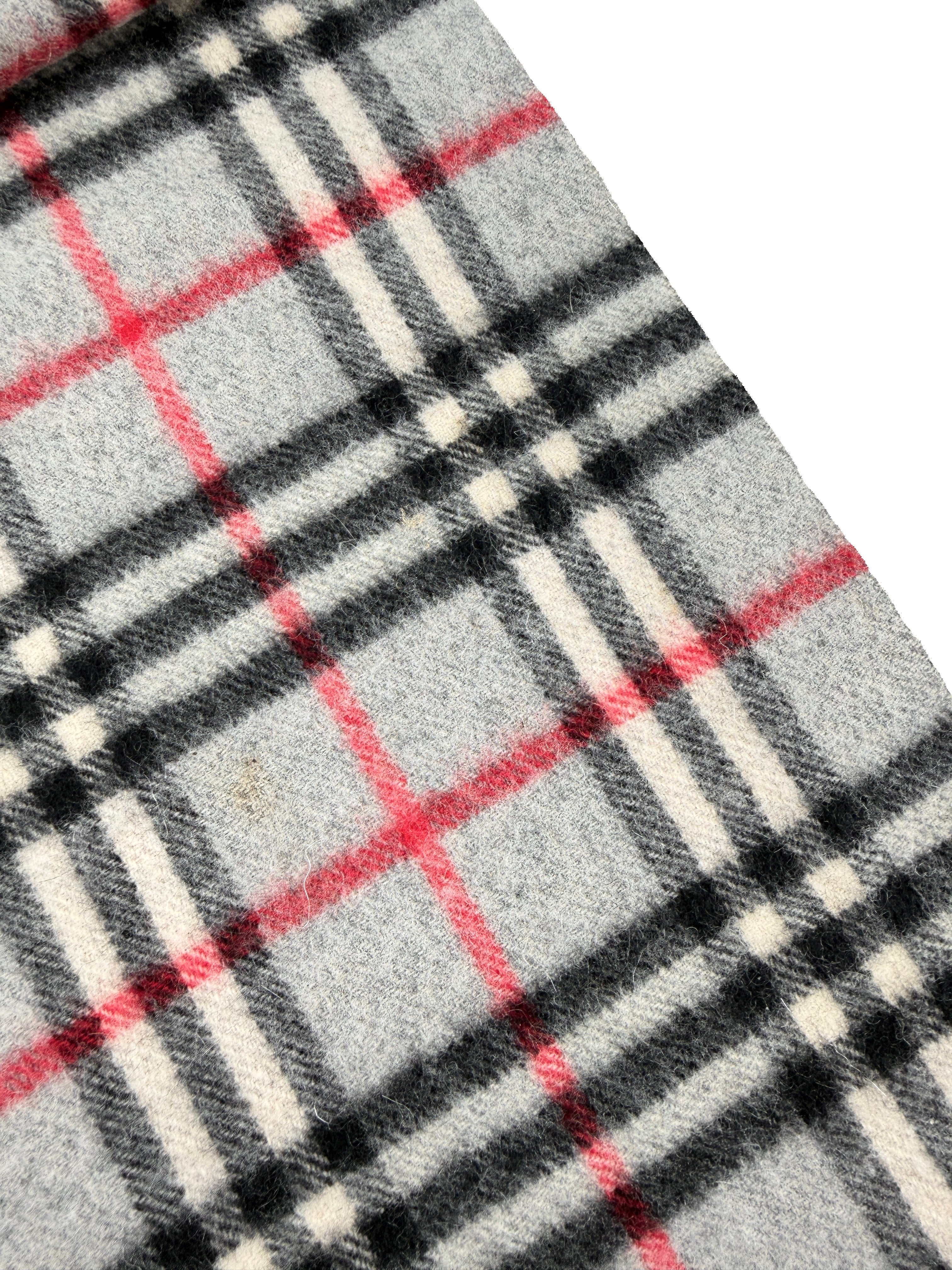 Burberry gray, red, black plaid vintage cashmere scarf