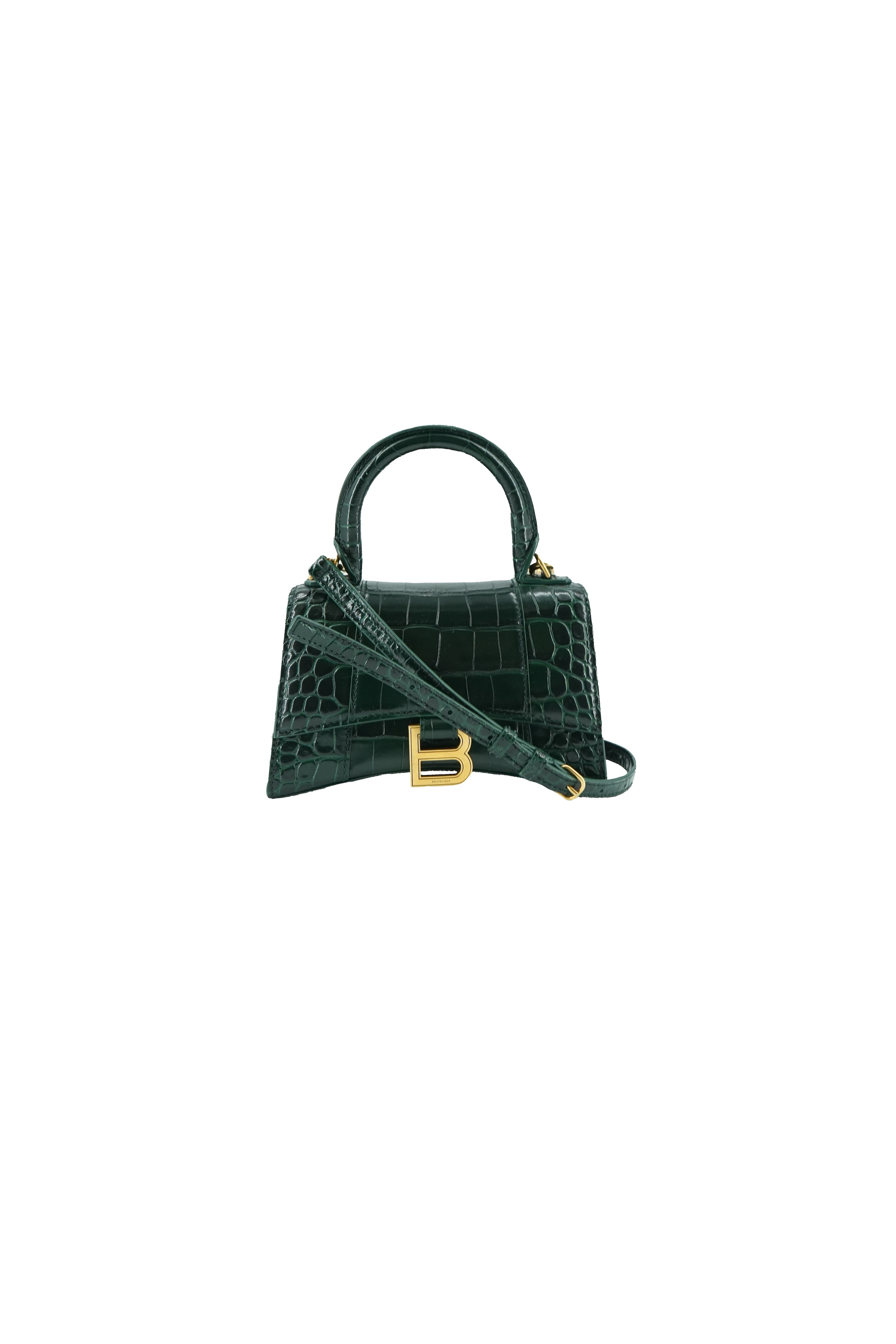 Balenciaga green croc embossed hourglass XS 493075