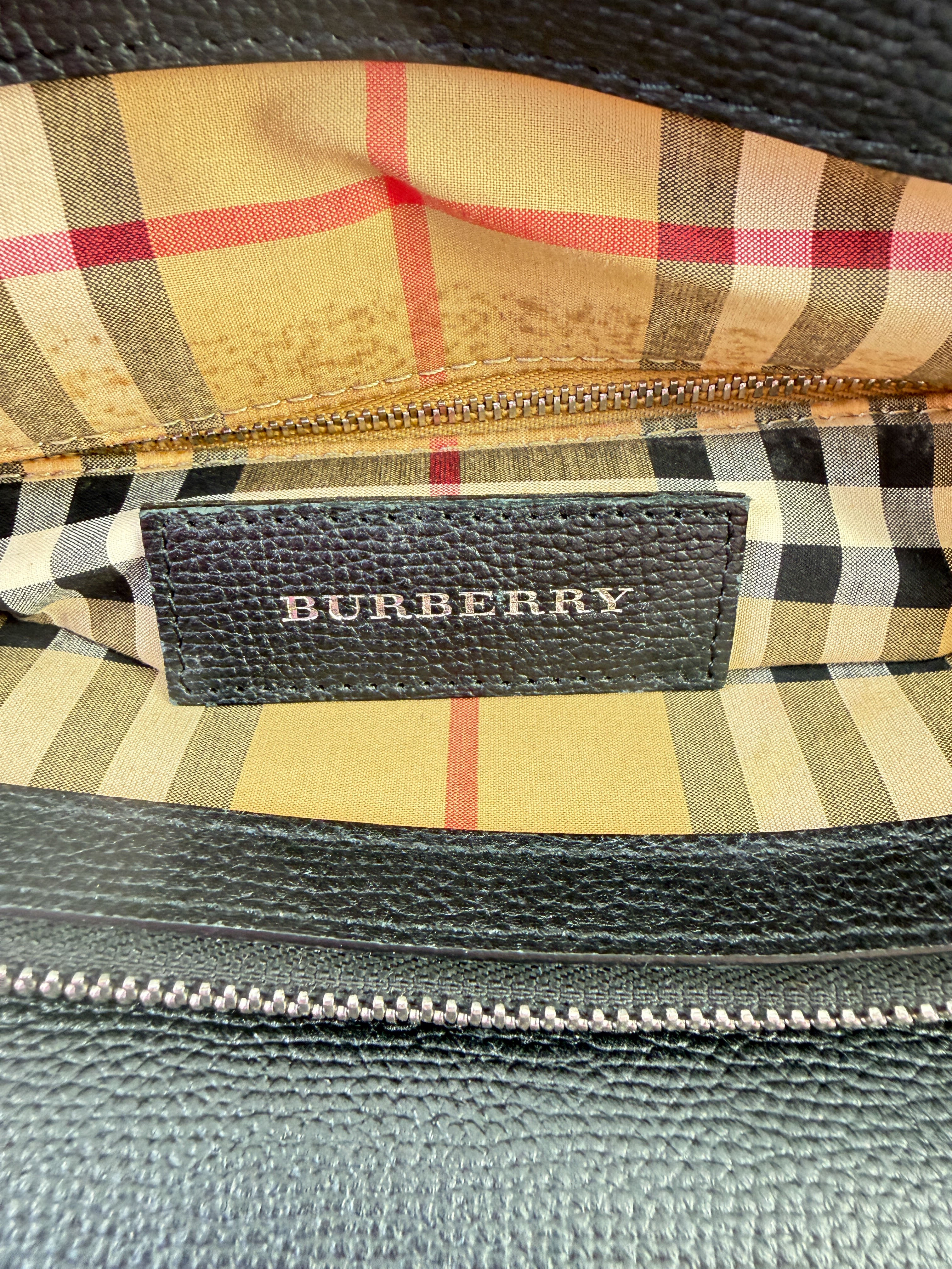 Burberry black house check grainy calfskin Banner bag