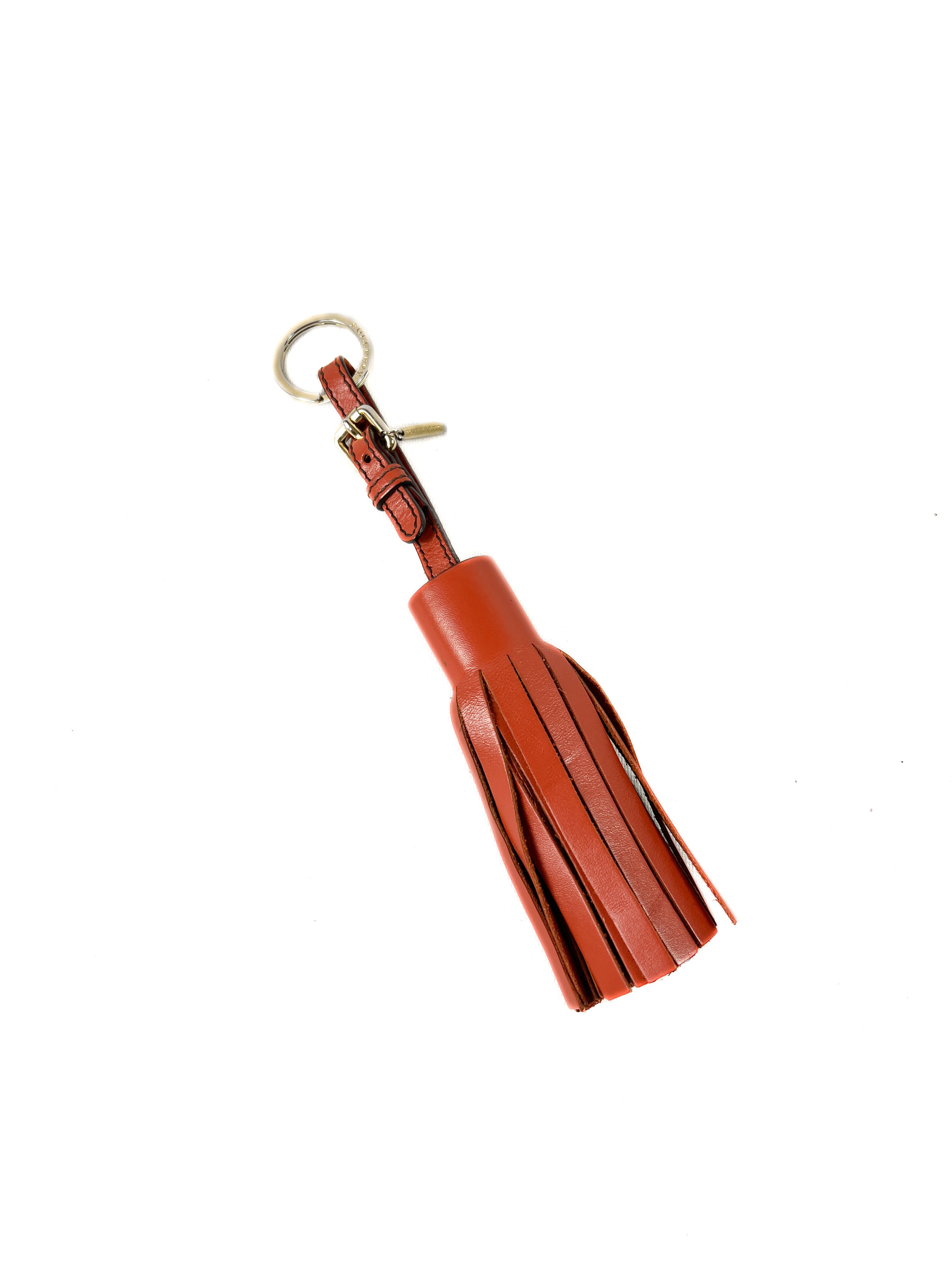 Burberry orange leather tassel keychain
